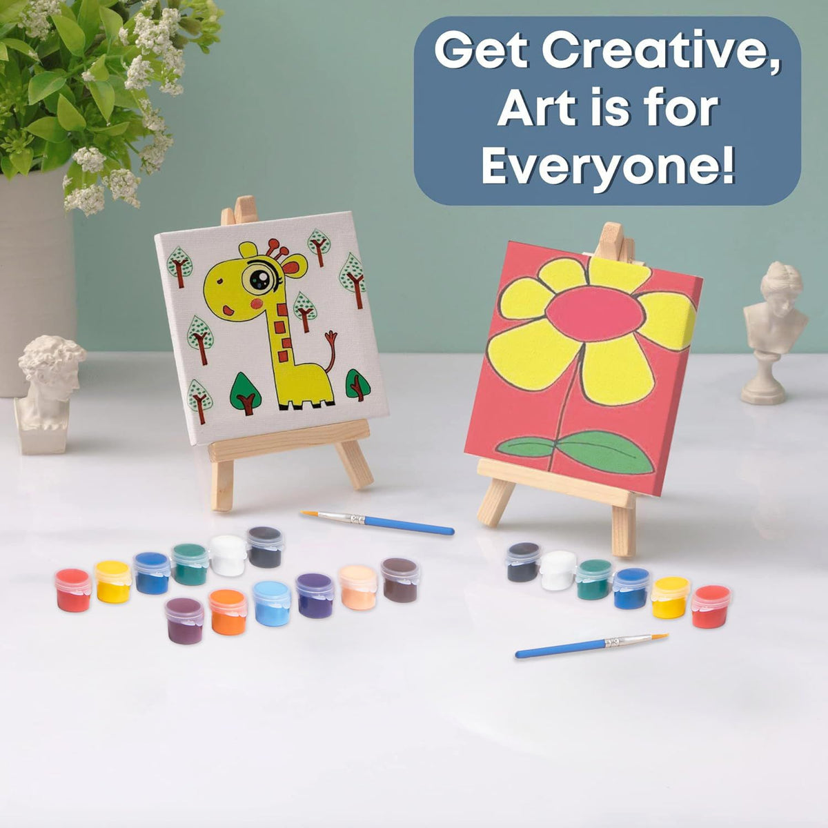 Set of 12 Mini 4x4 Canvas and Easel Set with 10 Colors - CRAFTY HAPPITOYS Official Imagery - 8