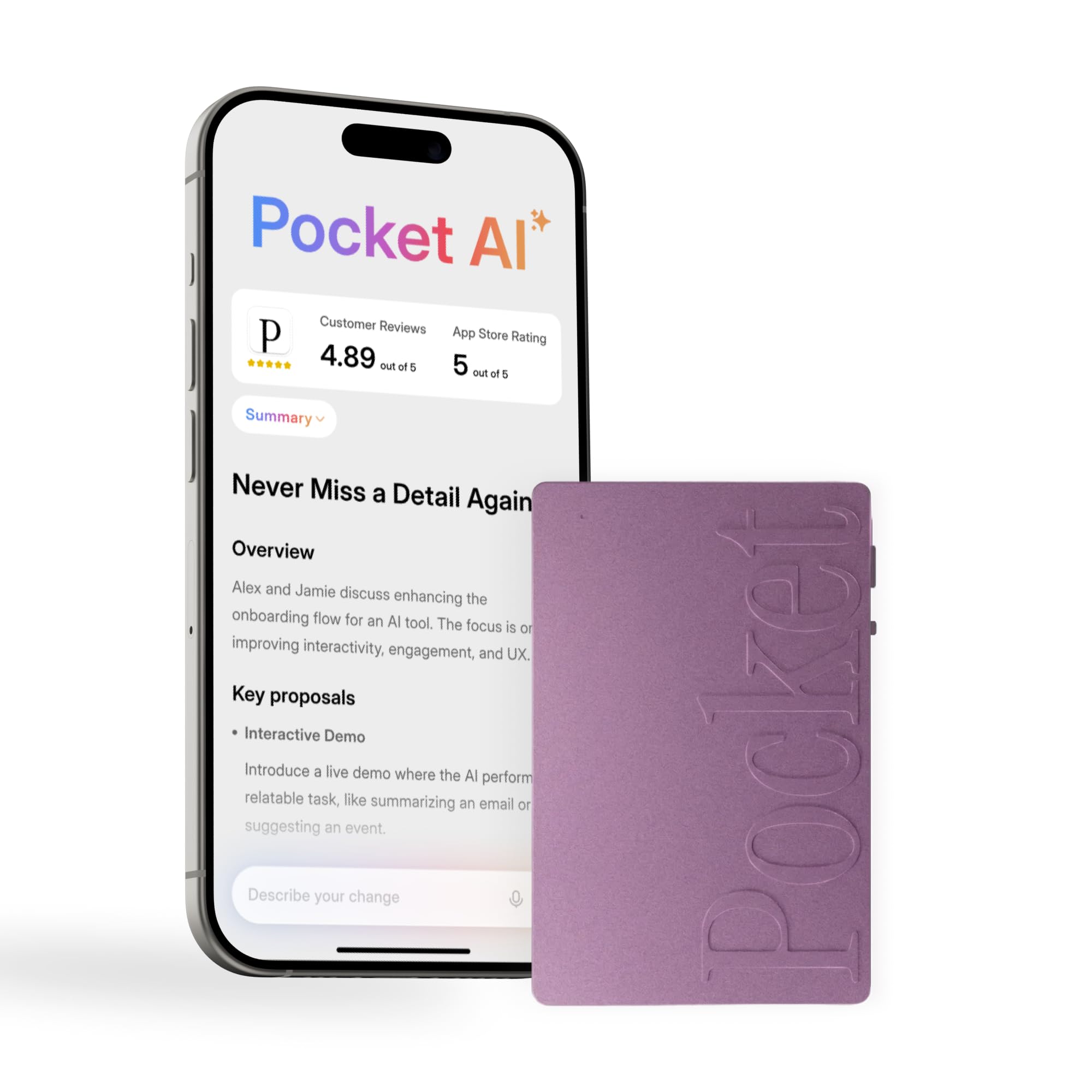 Pocket AI Voice Recorder, Auto Transcription, AI Note Taker, Spac by Pocket - Angle View 10