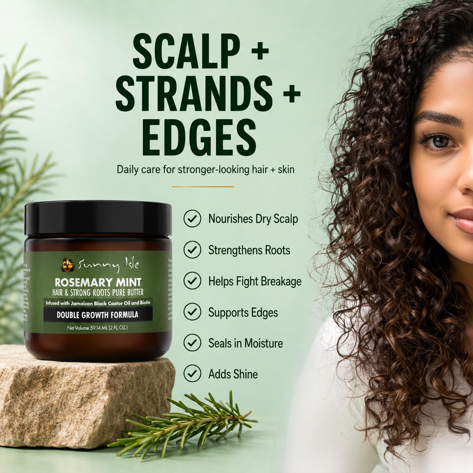 Sunny Isle Rosemary Mint Hair & Strong Roots Pure Butter - Sunny Isle Official Product View 3