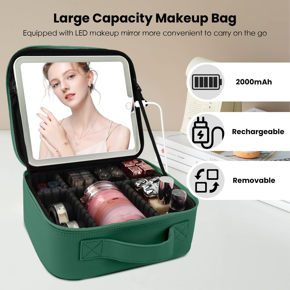 Makeup Bag with 10x Mirror Portability Cosmetic Case - SUILU Official Imagery - 4