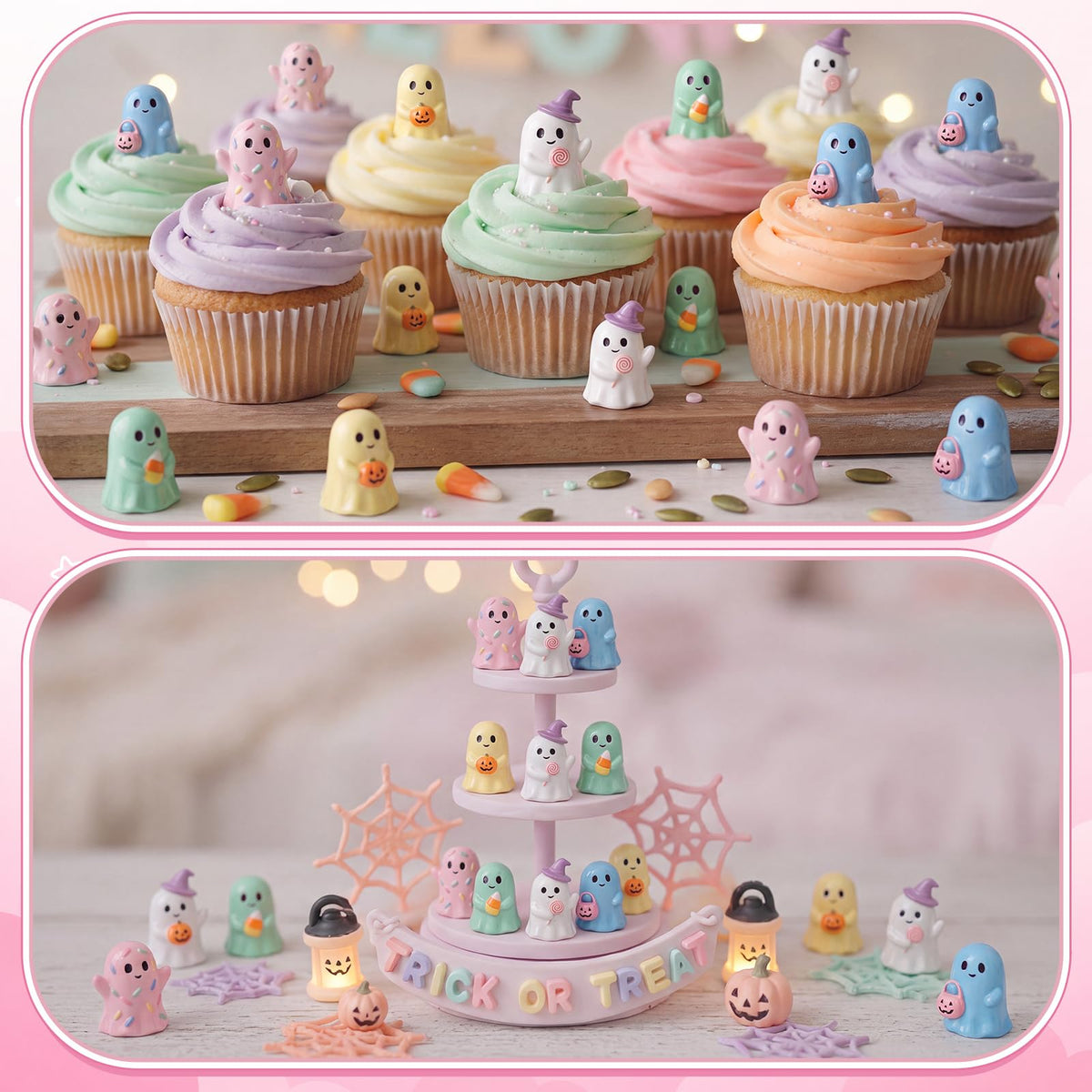 Qunclay 100 Pcs Halloween Ghosts Figurines Decor Pastel Tiny - Qunclay Official Imagery - 6