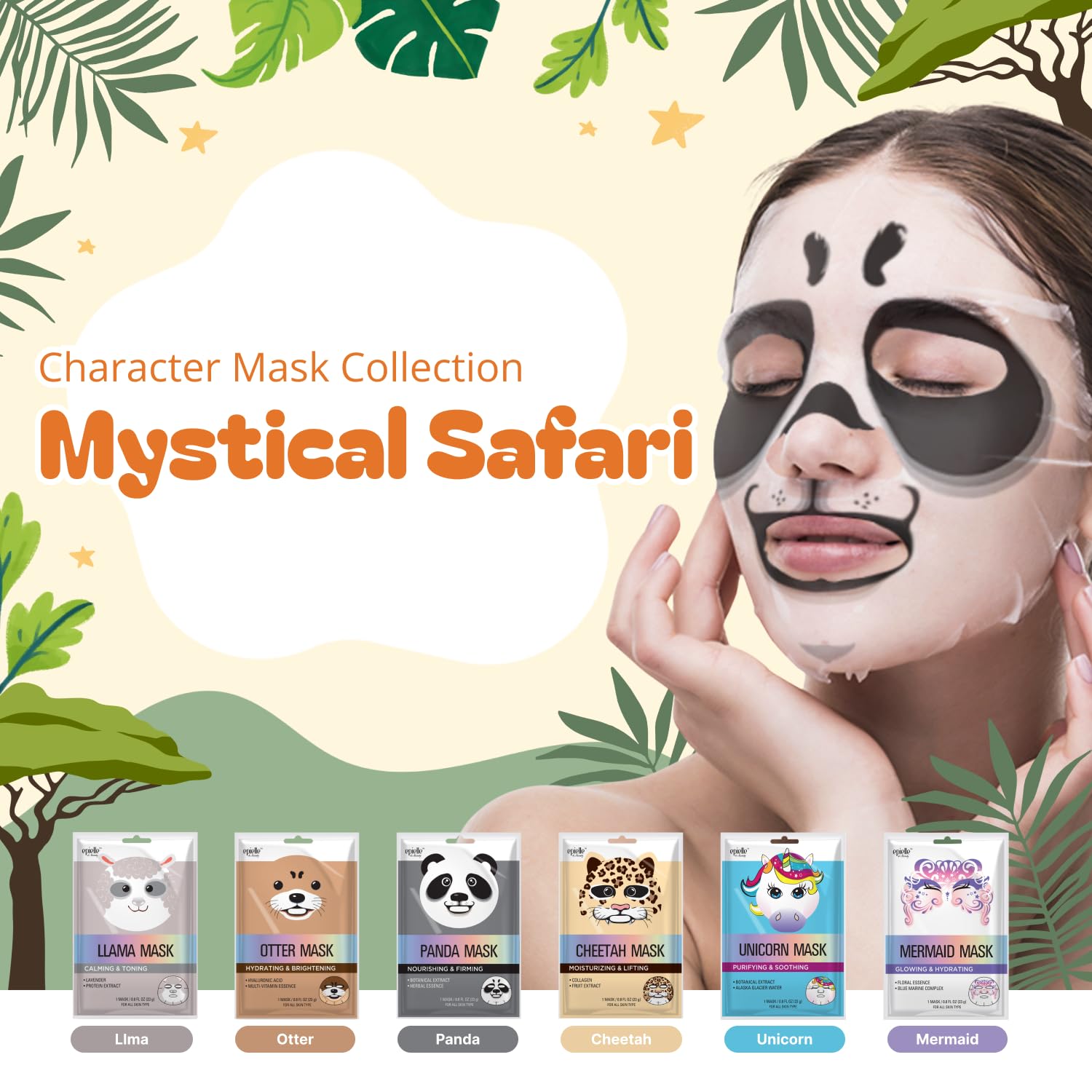 Epielle Character Face Mask Mystical Safari 6 Pack, Fun &amp; - Epielle