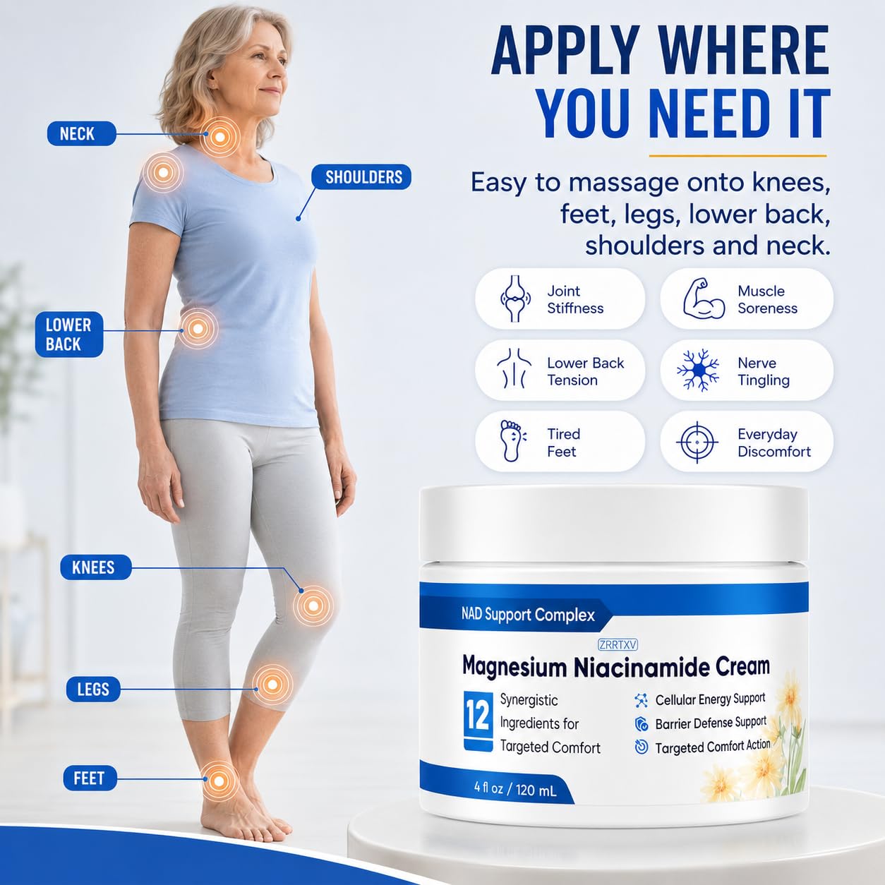 Kranla Magnesium Niacinamide Cream skin moisturizer in a 4 fl oz jar, showing the creamy texture and label.
