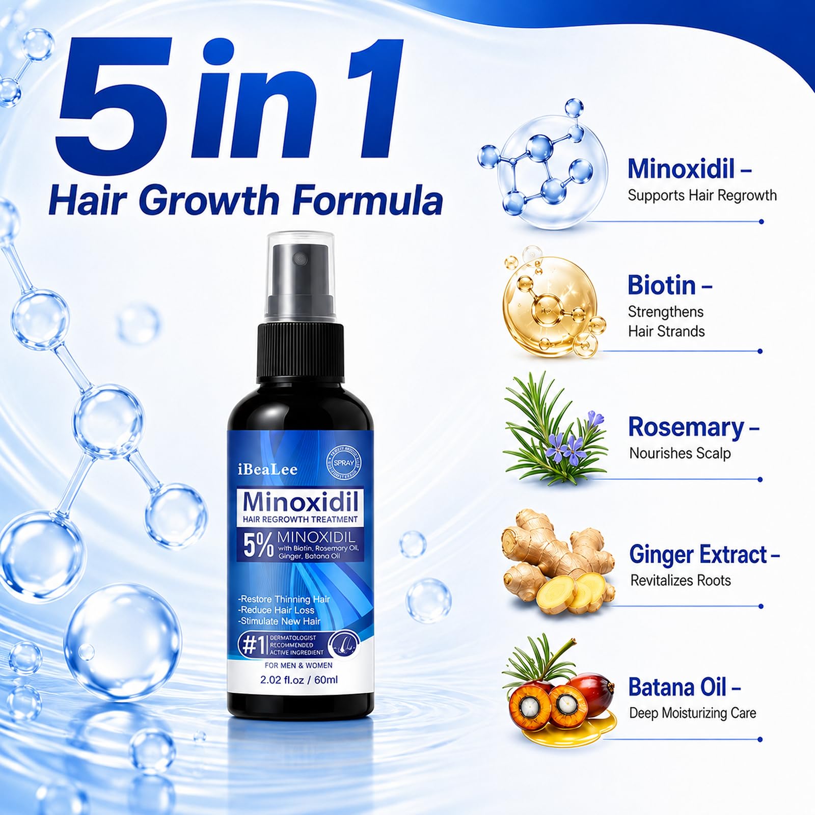 YUEJOIKL 5% Minoxidil and Women Hair Growth, Minoxidil Spray Hair Regrowth with - YUEJOIKL Official Product View 3