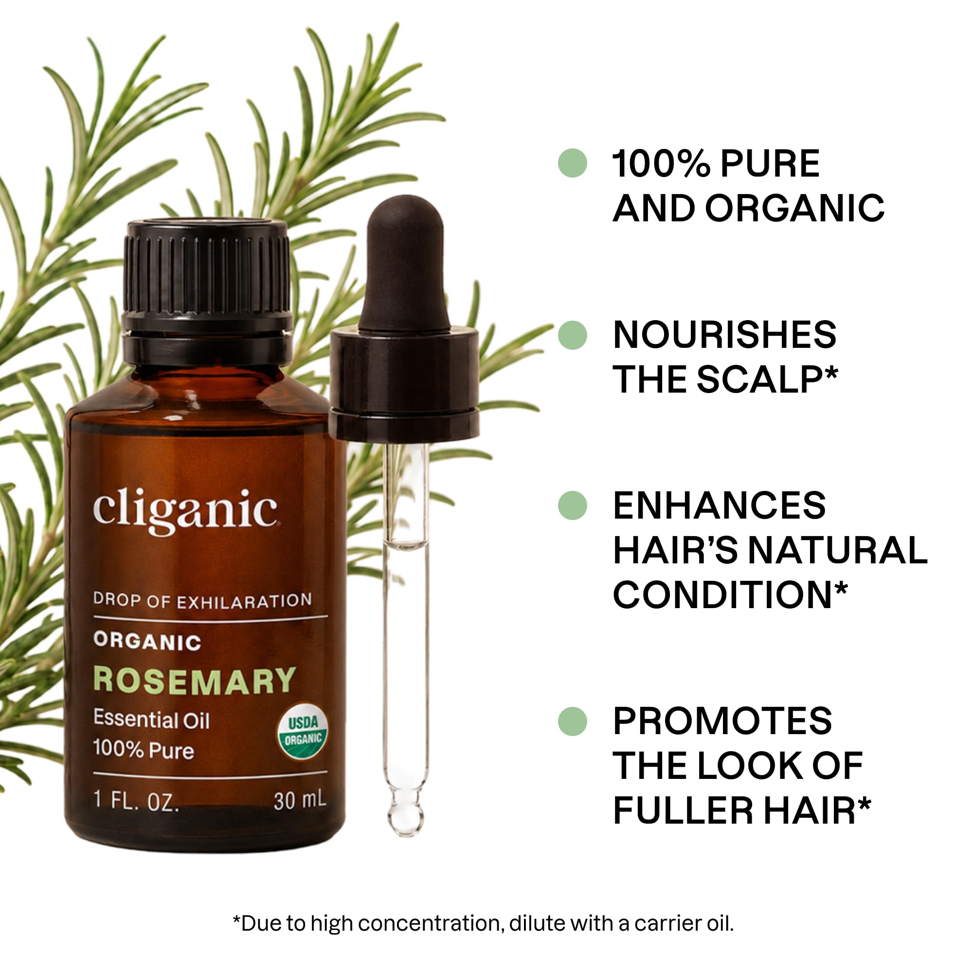 Cliganic Organic Rosemary Essential Oil for Hair, Skin, Aromatherapy - 100% - Cliganic Official Product View 2
