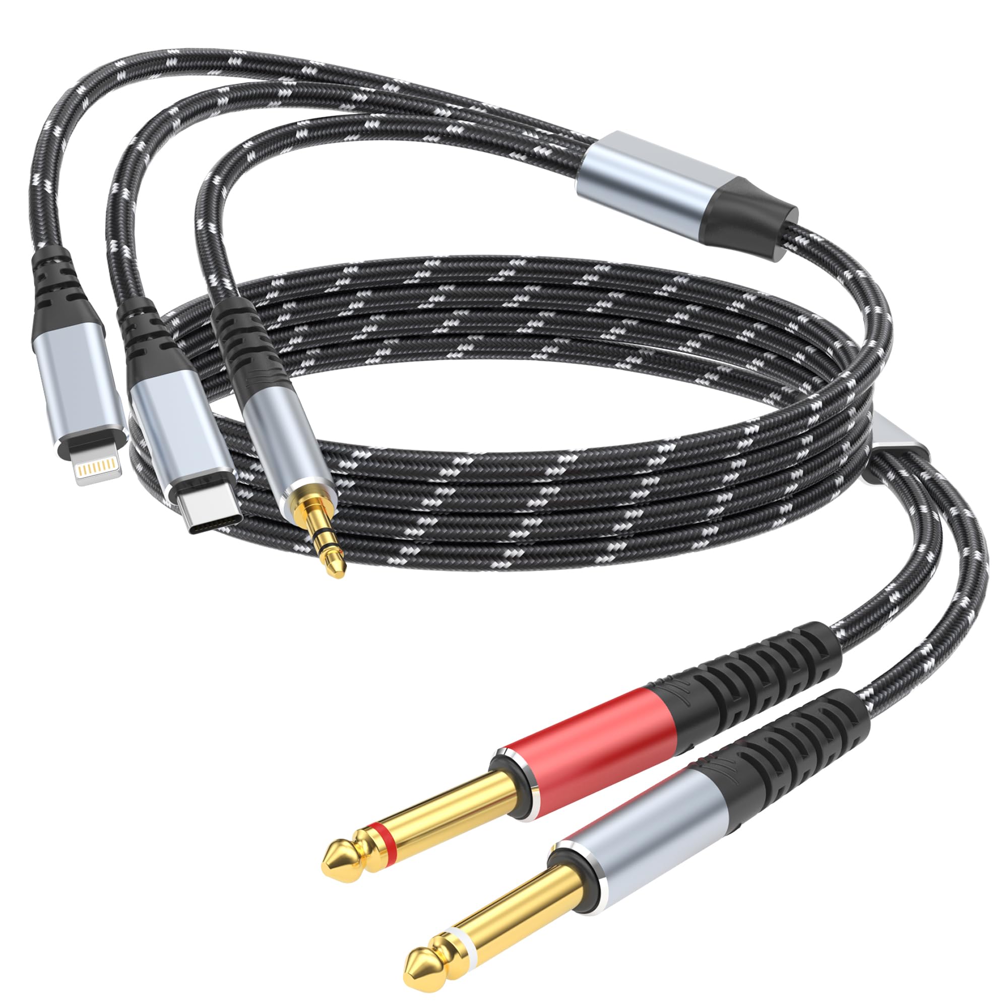 DCNETWORK Lightning to Dual 6.35mm 1/4" TS Mono Stereo Y-Cable Sp by DCNETWORK - Angle View 2