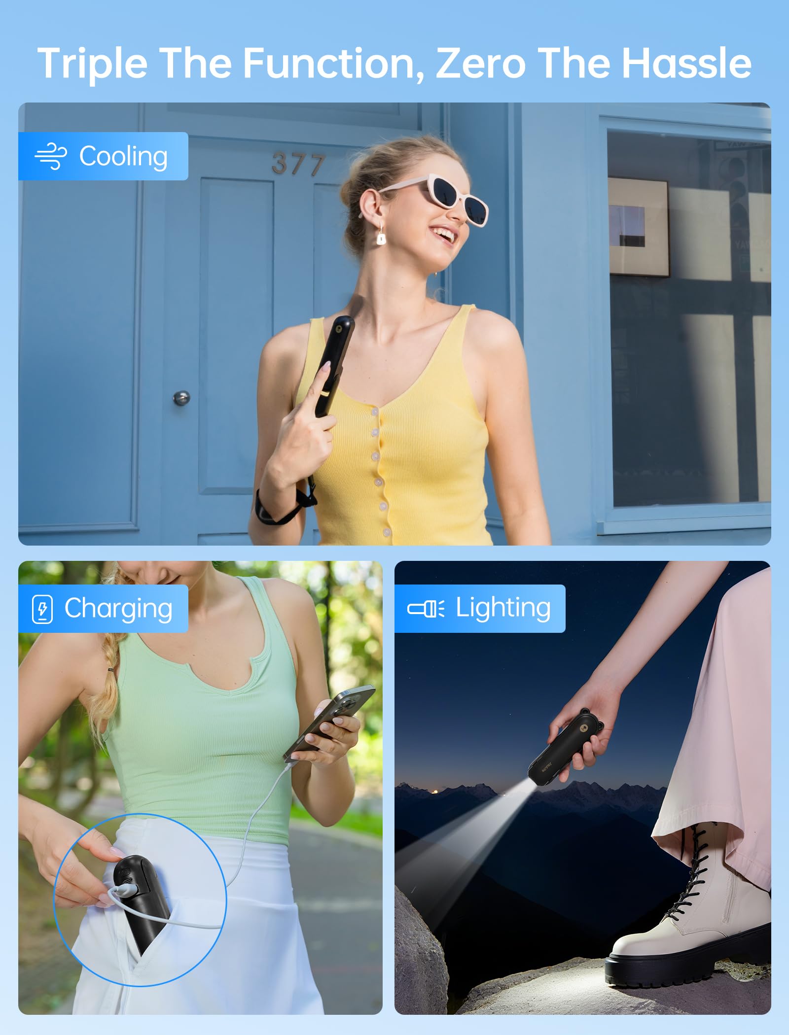 JISULIFE 3 IN 1 Portable Fan with Power Bank & Flashlight Featured - JISULIFE Official Product View 2