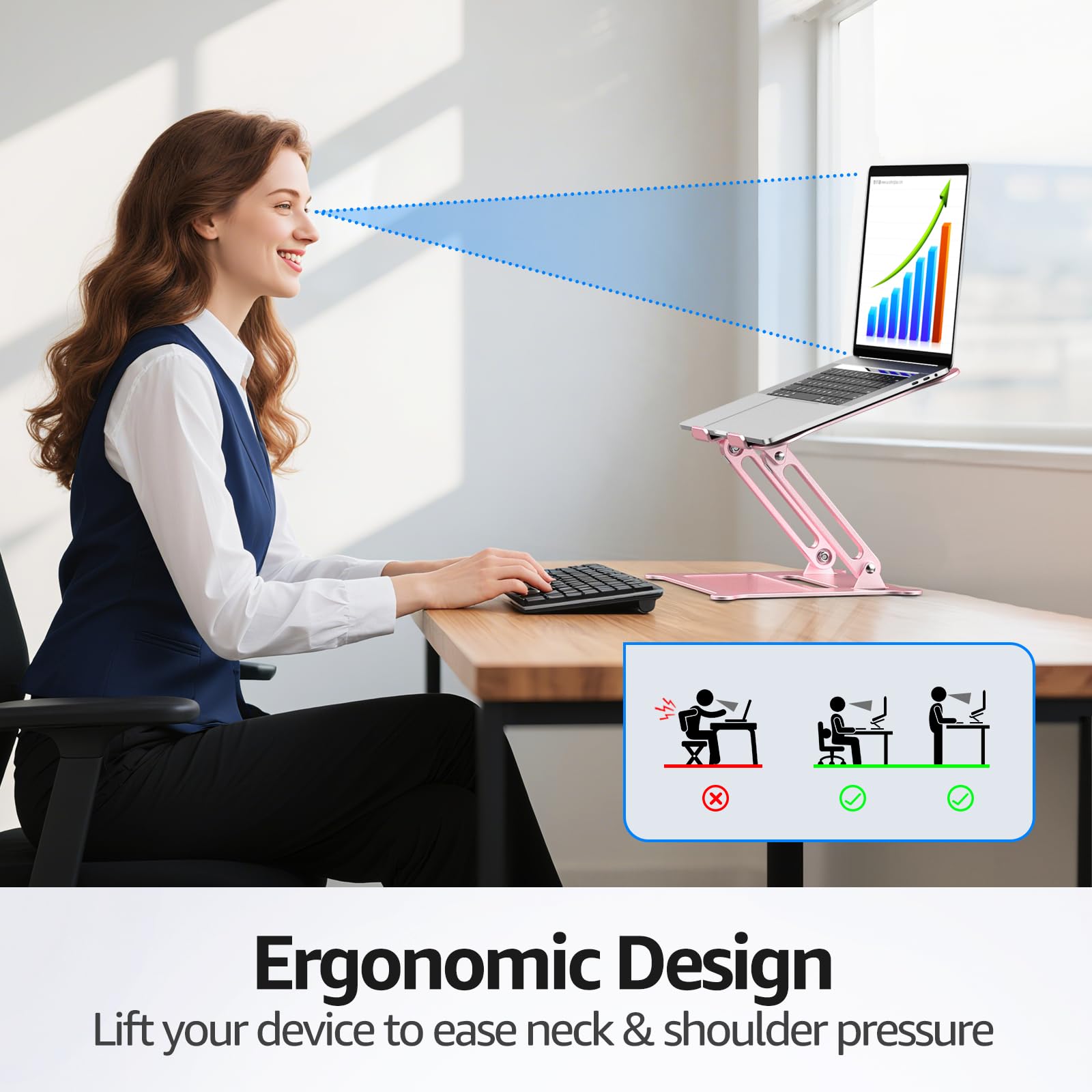 Urmust Adjustable Laptop Stand – Ergonomic Riser, Pink