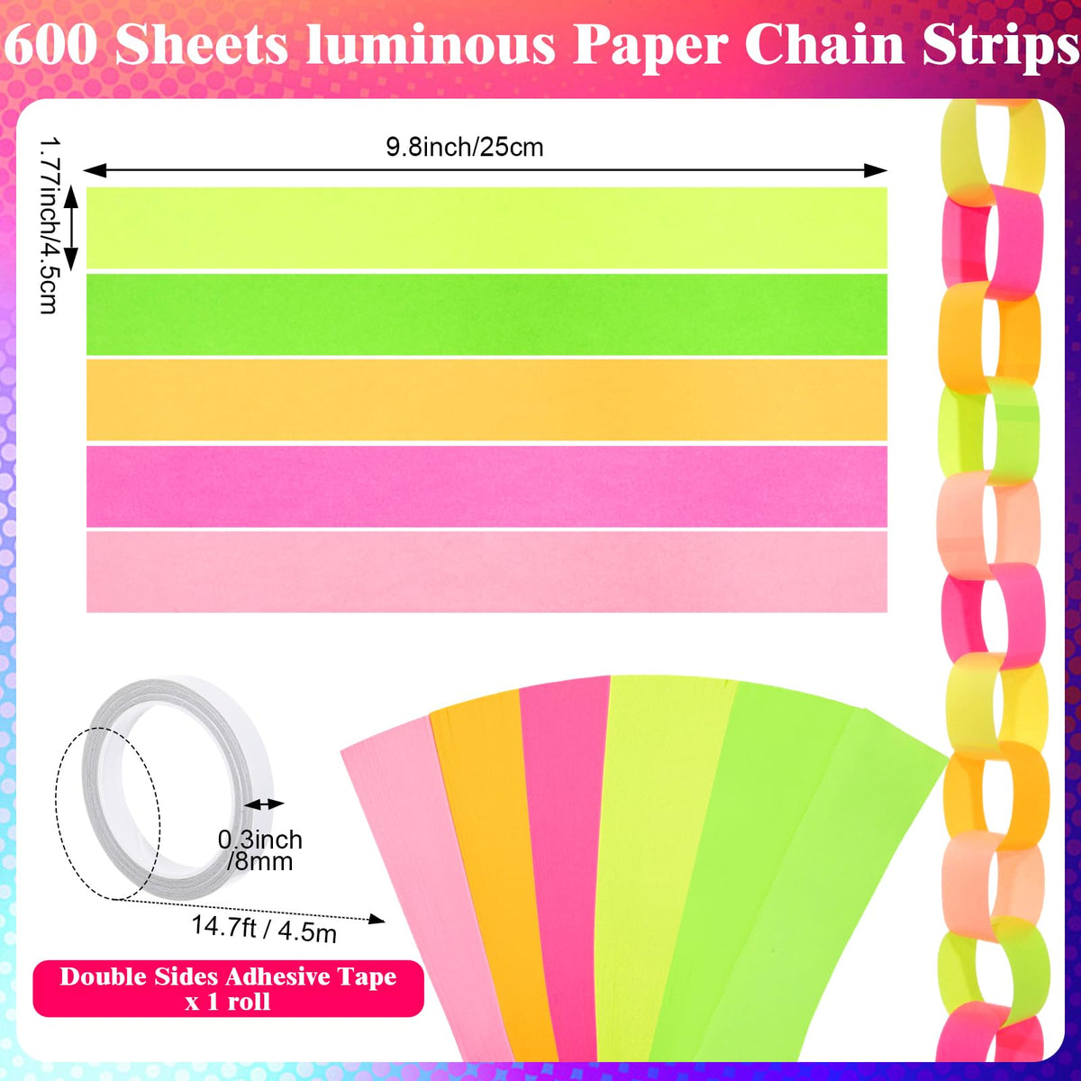Taobary Neon Party Decorations 600 Sheet Paper Chain for - TaoBary Official Imagery - 7