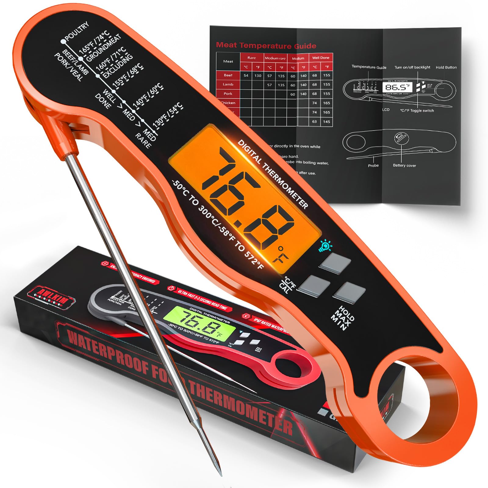 AWLKIM Meat Thermometer Digital, Instant Read Food Thermometer, R by AWLKIM - Angle View 10