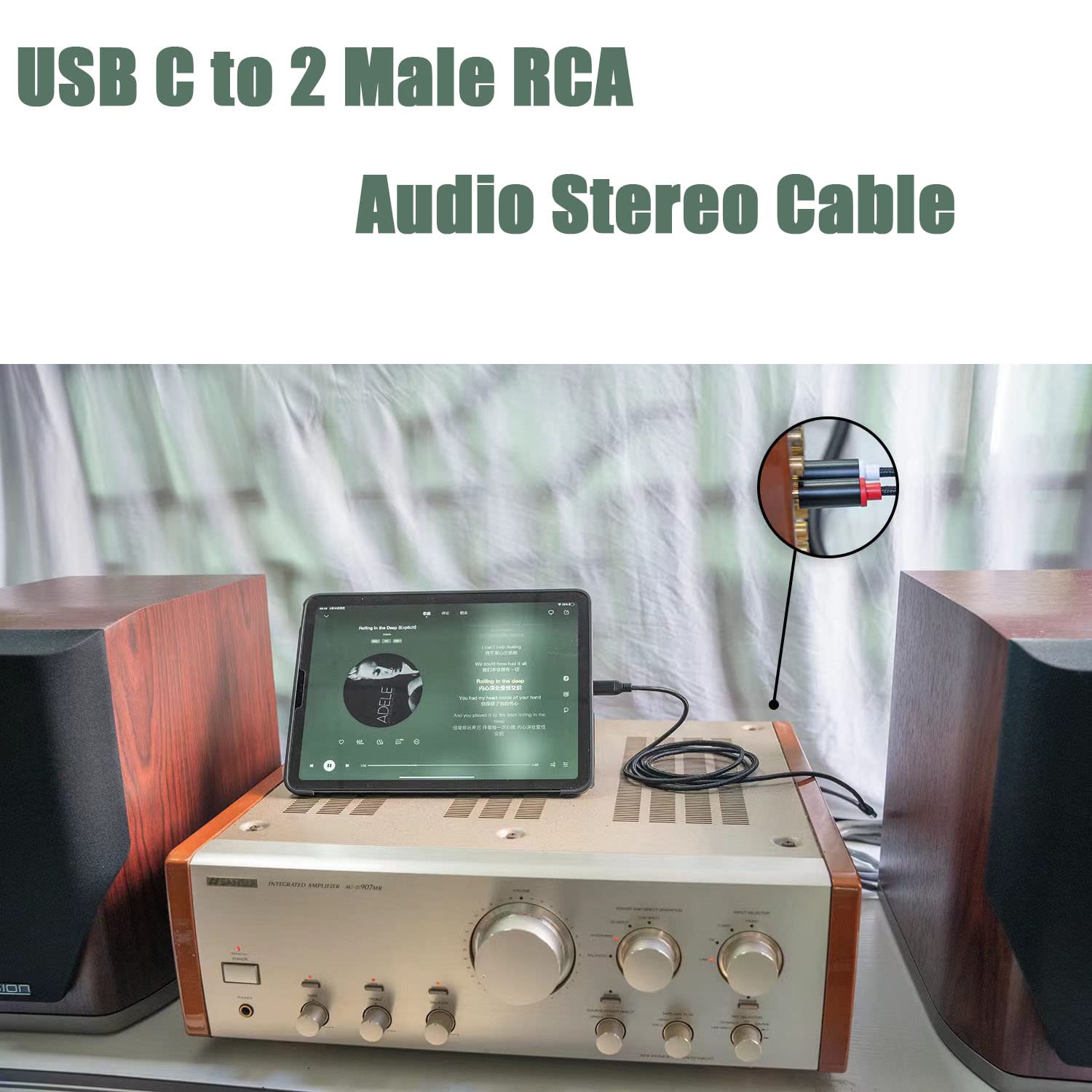 Seefeful   USB C to Dual 6.35mm 1/4 inch Stereo Splitter Y Cable, by Seefeful - Angle View 4
