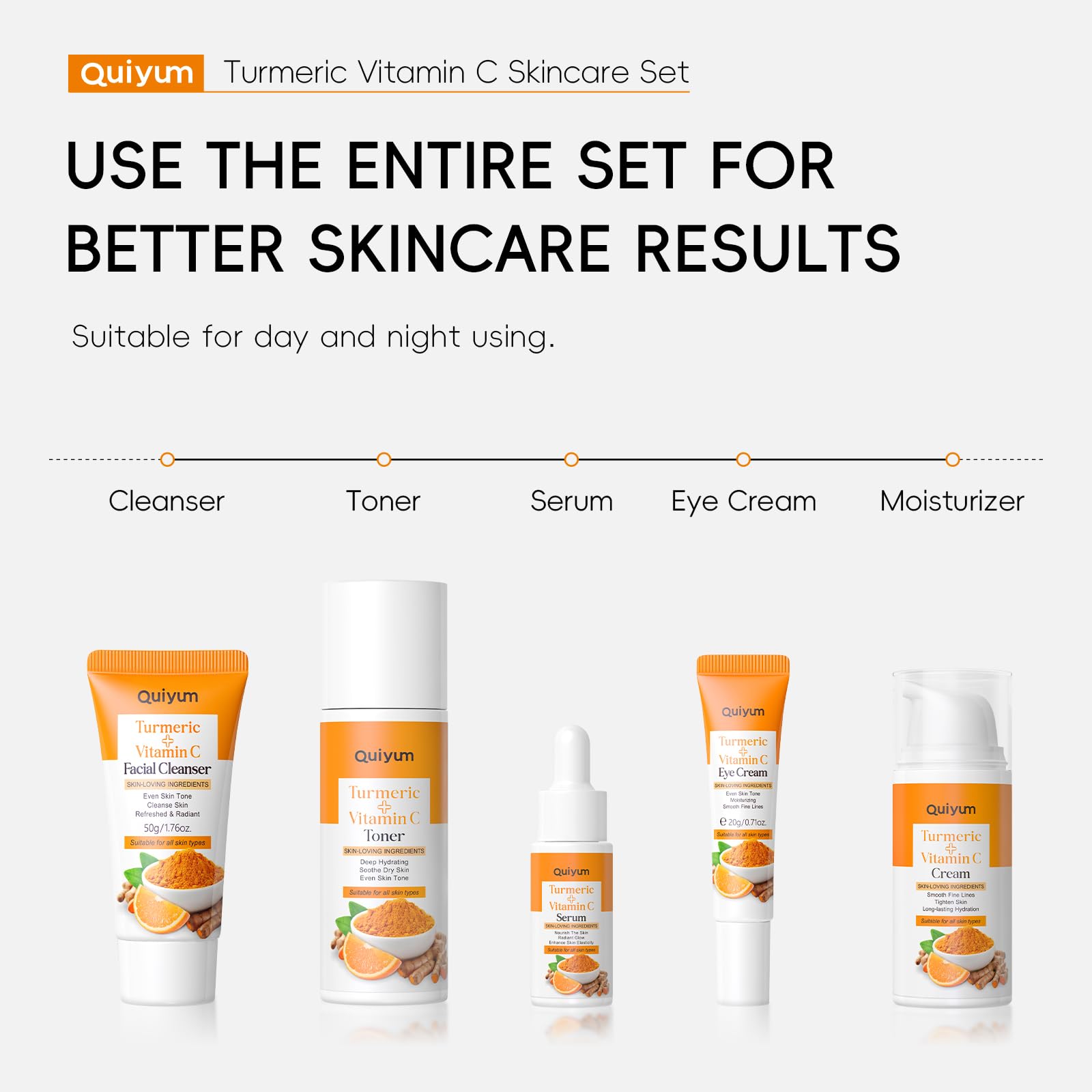 Turmeric Vitamin C Skin Care Set, 5PCS Beauty Routine for Women - QUIYUM