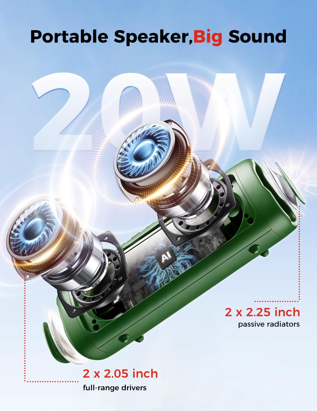 BolaButty Bluetooth Speaker, 20W HD Sound, Portable Wireless, IPX5 Waterproof, U - BolaButty Official Product View 2