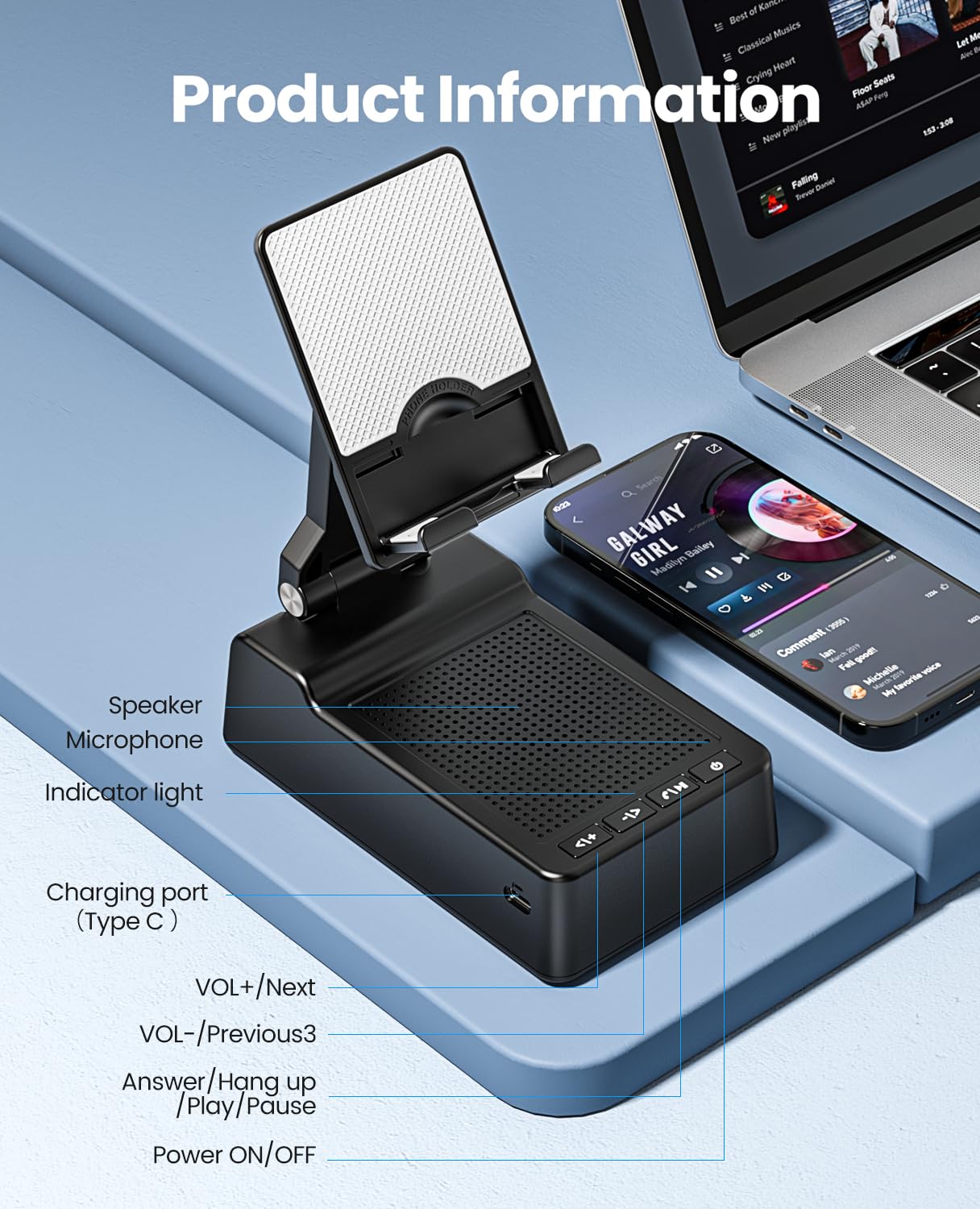 FRONTSUN Gifts for Men Women, Phone Stand with Bluetooth Speaker, by FRONTSUN - Angle View 2