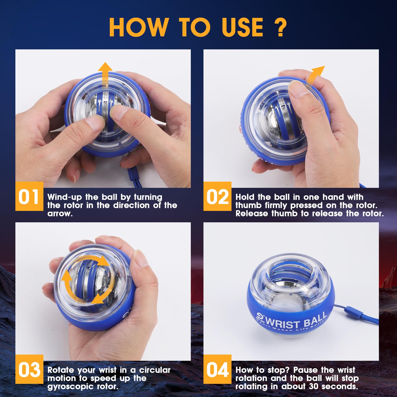 JIN BD Wrist Trainer Ball Auto-Start Gyroscopic Forearm Exerciser Gyro - View 7