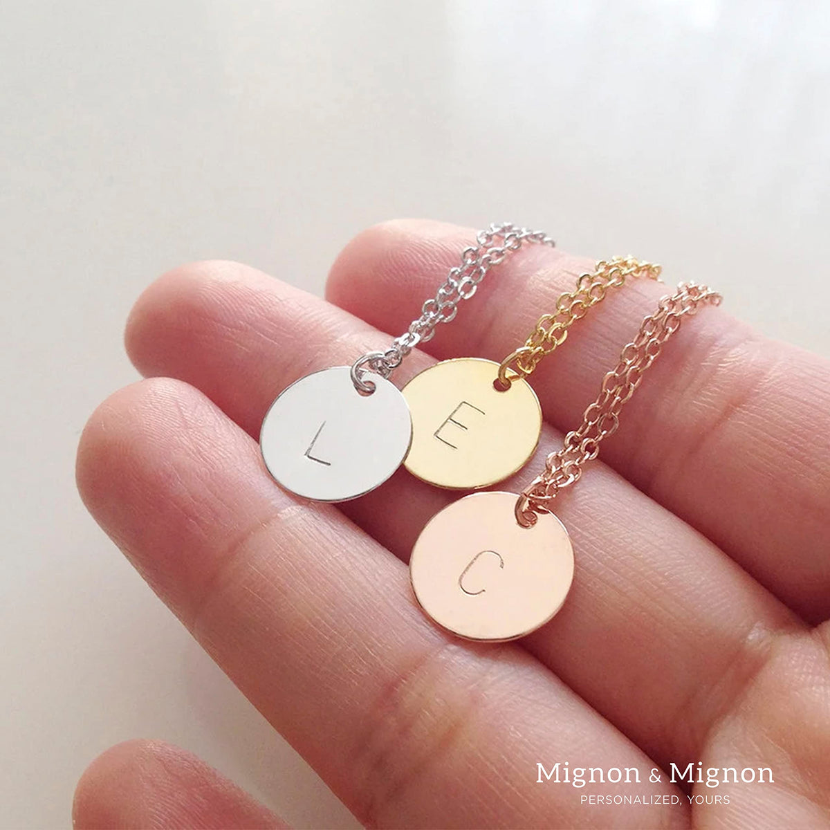 Monogram Necklaces for Women Personalized Disc Necklace for - MignonandMignon Official Imagery - 6