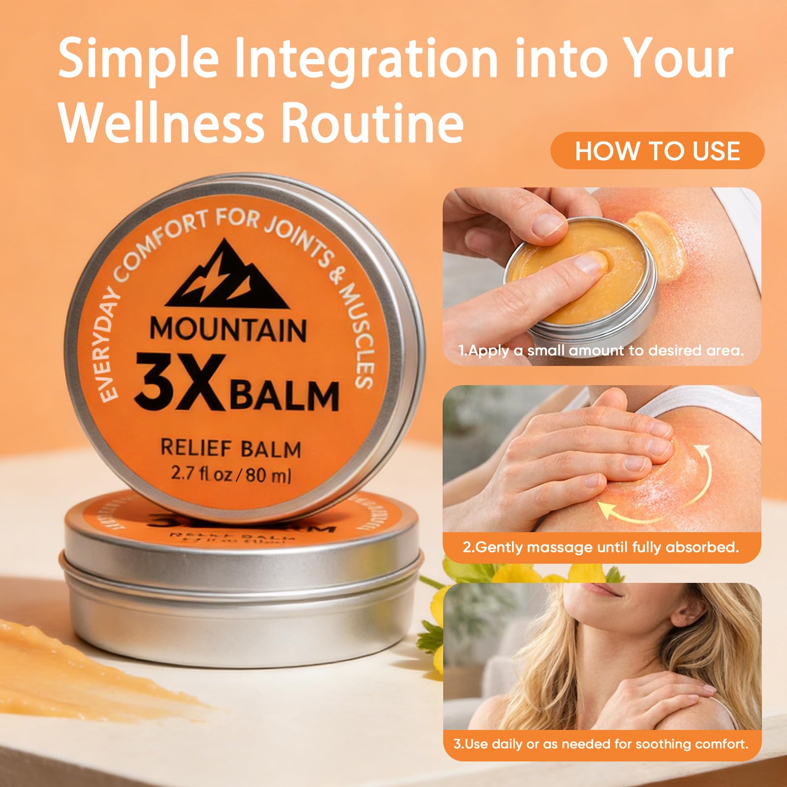 3X Relief Balm, 3X Relief Balms for Joint, Knee, Foot & Back, with Organic Arnica & Camphor - Soothing Care Ointment, Fast Absorbing, Non-Greasy Formula, 2.7fl oz (1)