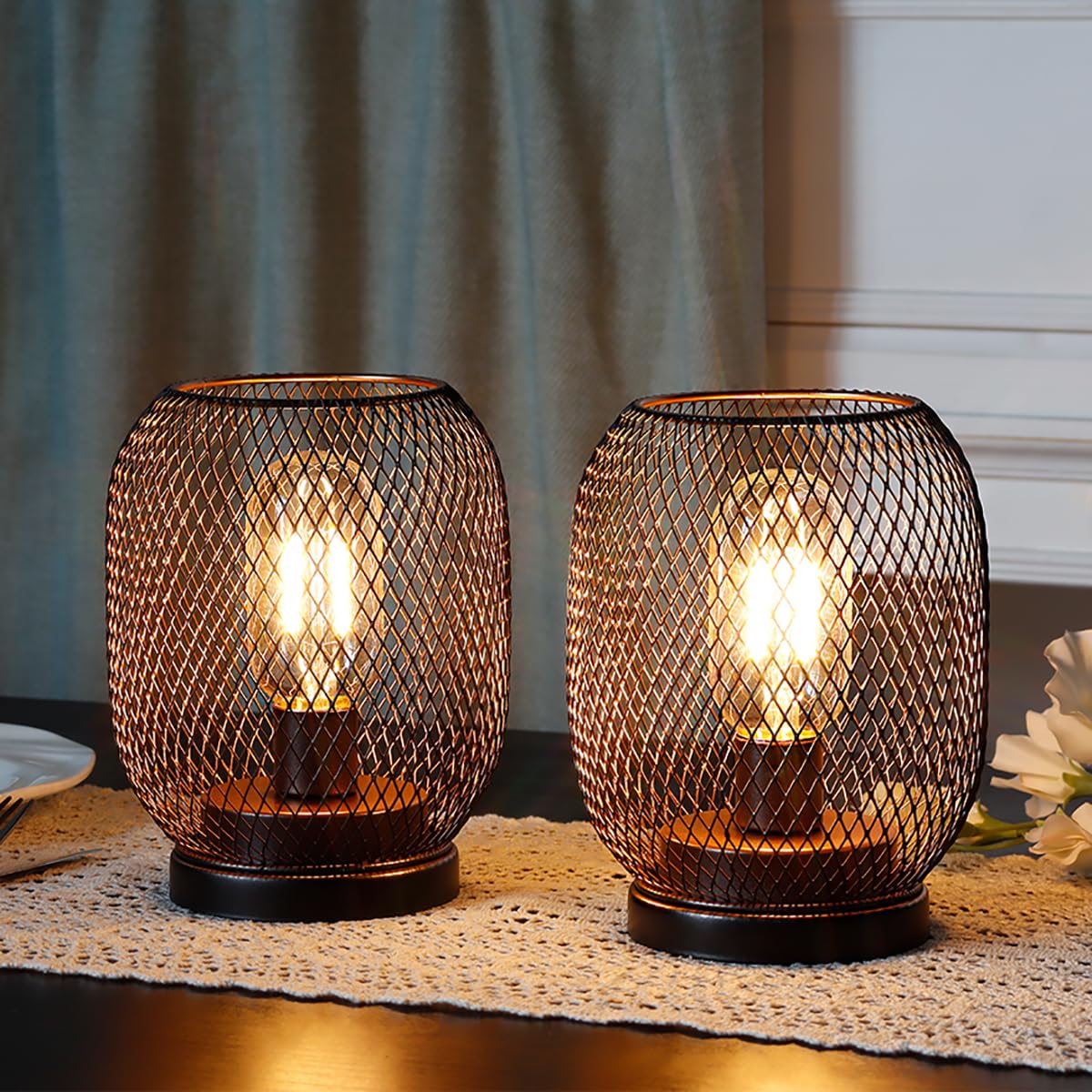 JHY DESIGN Set of 2 Metal Cage LED Lantern Battery Powered - JHY DESIGN Official Imagery - 1