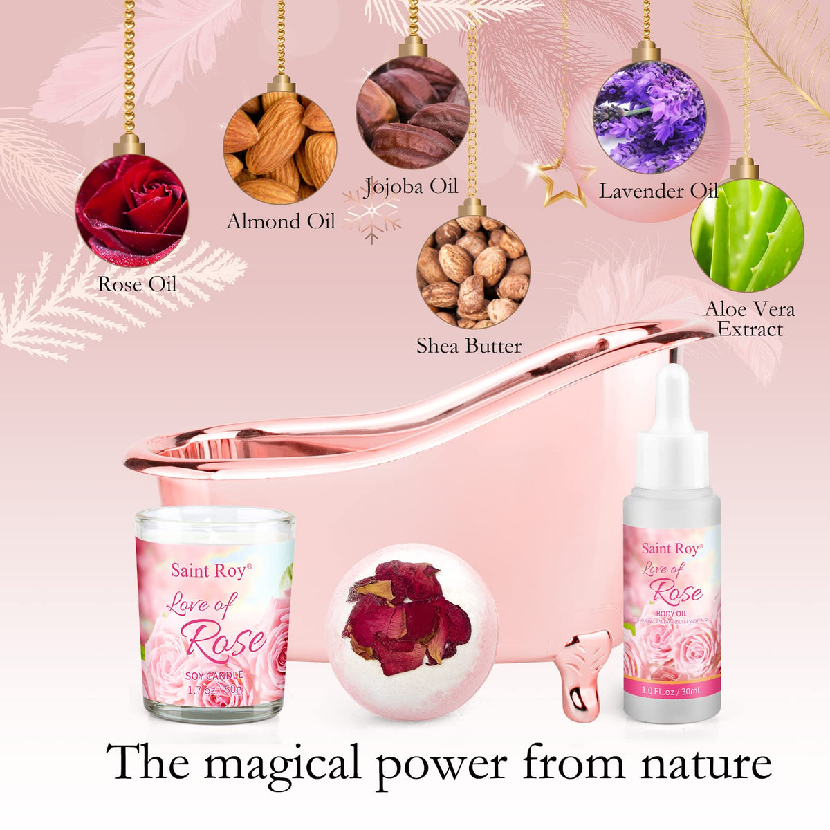 Spa Gifts for Women Rose Spa Gifts Bath and Body Gift Basket - Saint Roy Official Imagery - 7