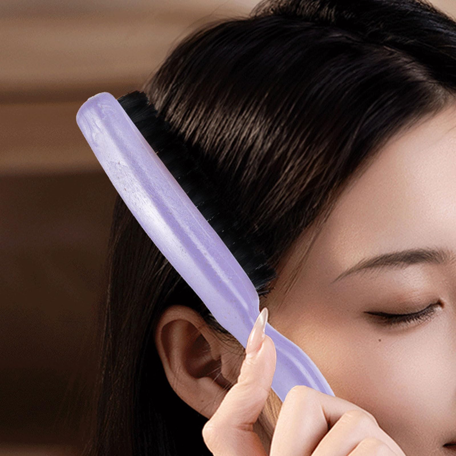 YUGSHNKFC teasing hair brush with green nylon bristles and tail handle, designed for styling and teasing hair.