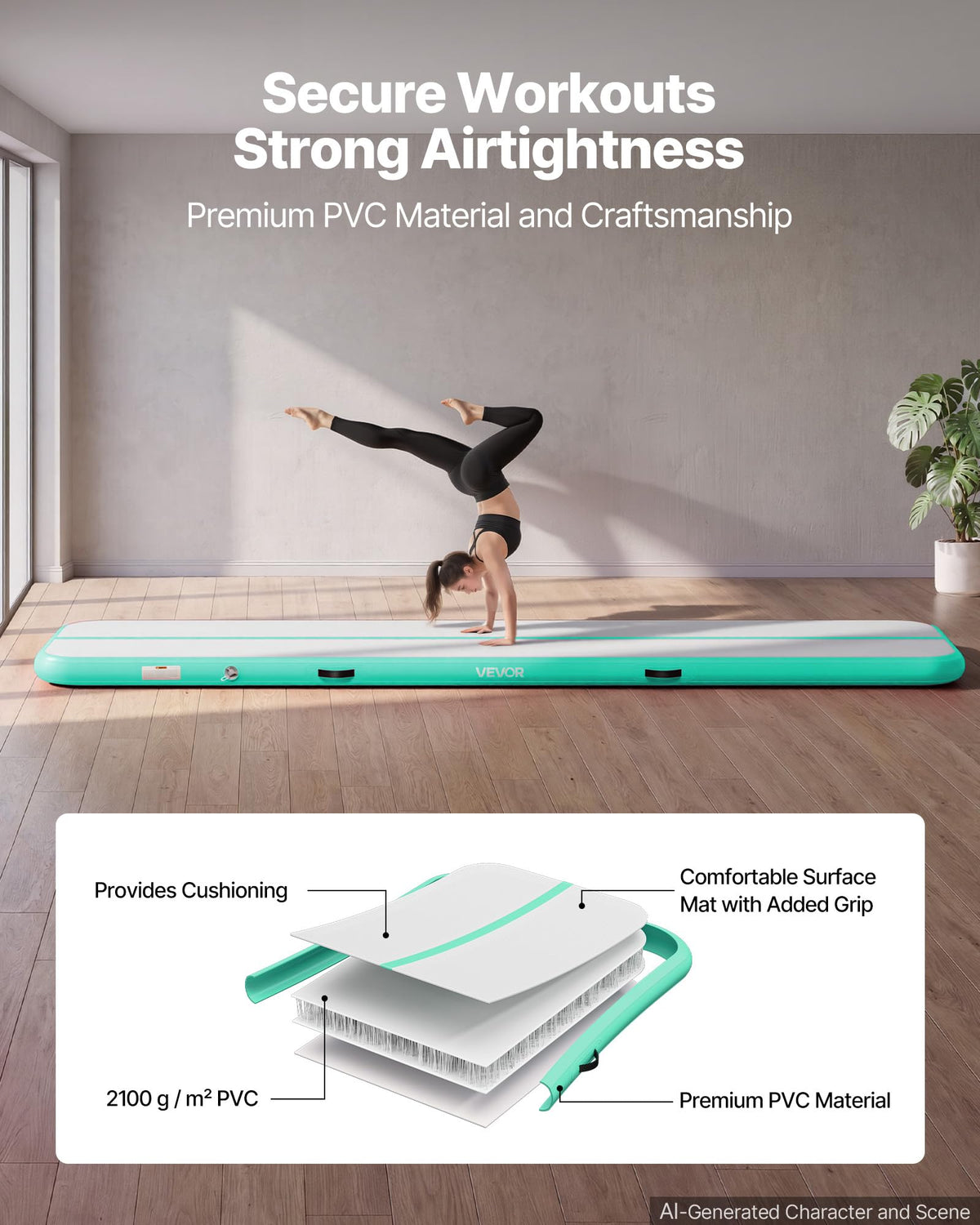 VEVOR Inflatable Gymnastics Air Mat Tumble Track with Pump - VEVOR Official Imagery - 4