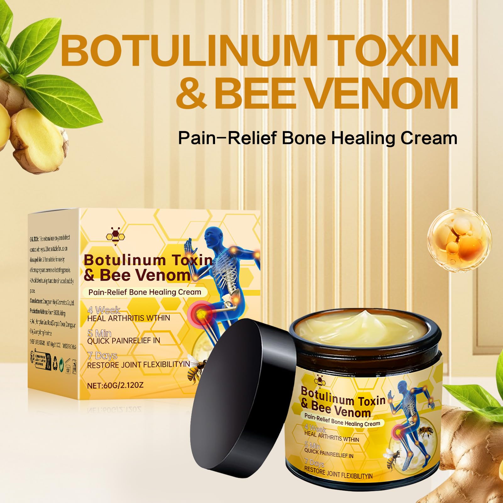 Rubeonly Bee Venom Joint Gel Cream 2-pack for back, knee, and neck relief, moisturizing skin with natural bee venom formula.