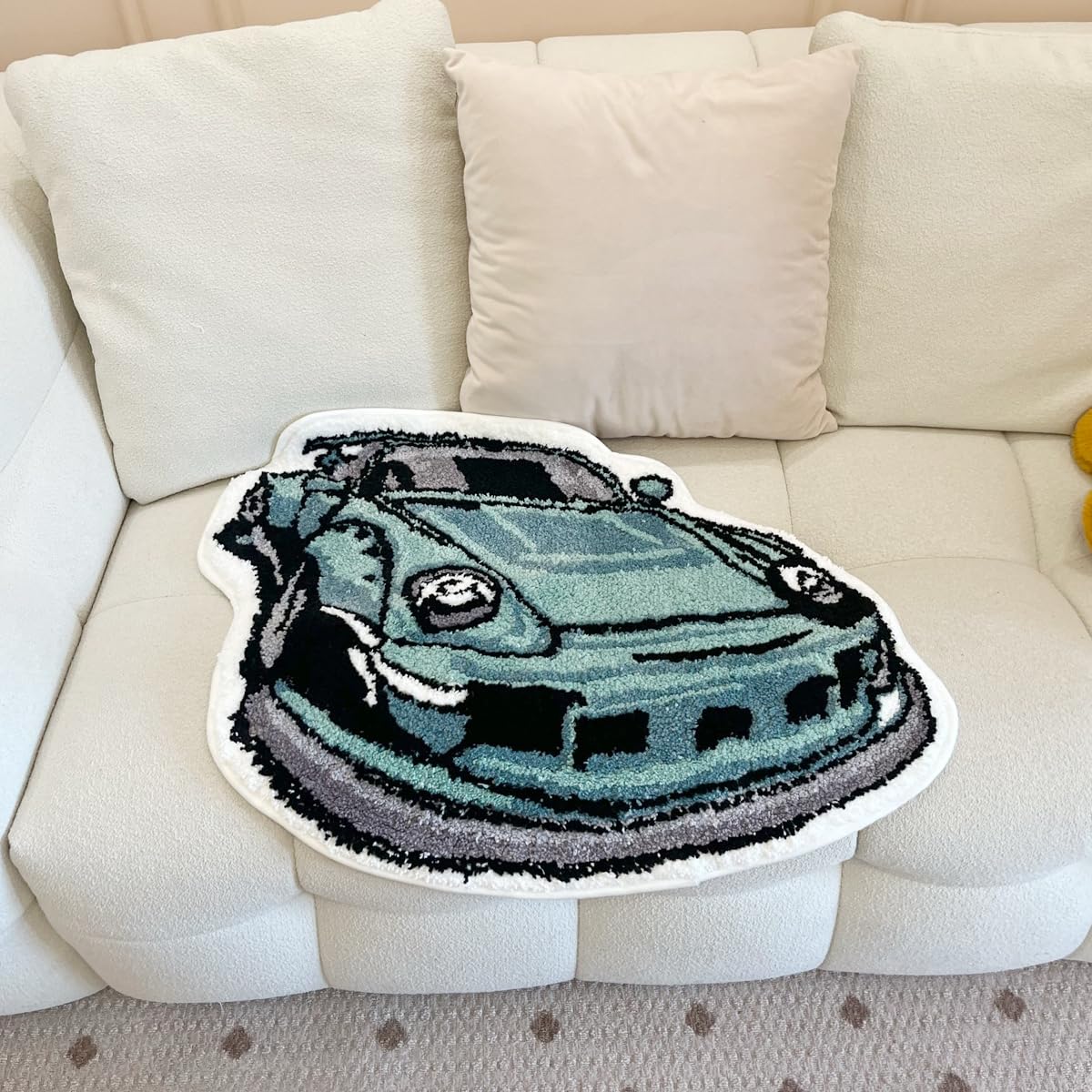 Enthusiast Green Sports Car Shaped Flocking Rug Irregular - LAKEA Official Imagery - 6