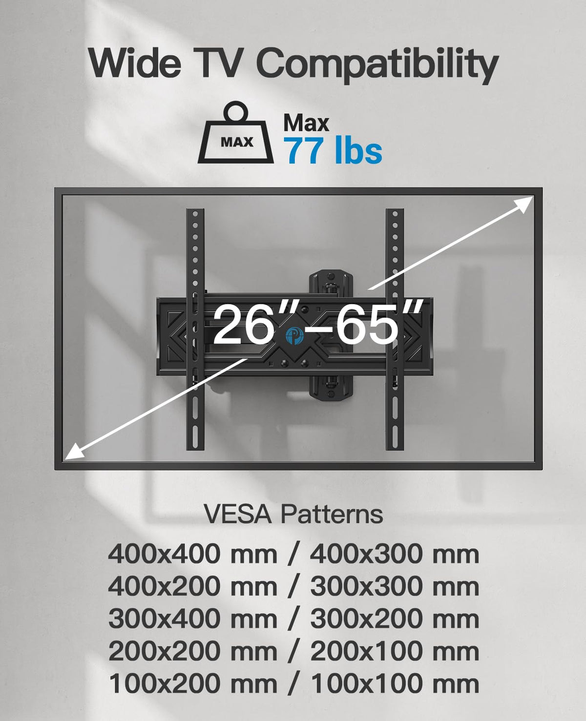 Pipishell Full Motion TV Wall Mount for 26 65 Inch Flat - Pipishell Official Imagery - 3
