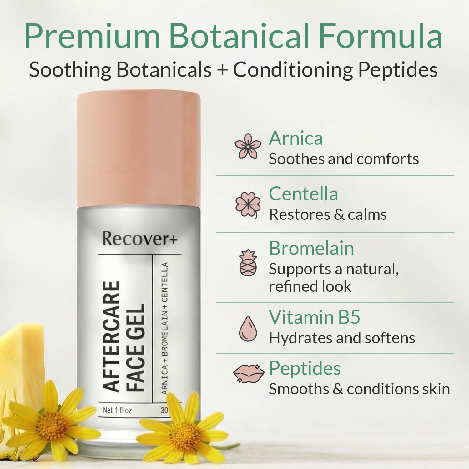 Escentile Arnica Face Gel, a skin moisturizer for facial aftercare and recovery, with a soothing gel texture and natural ingredients.