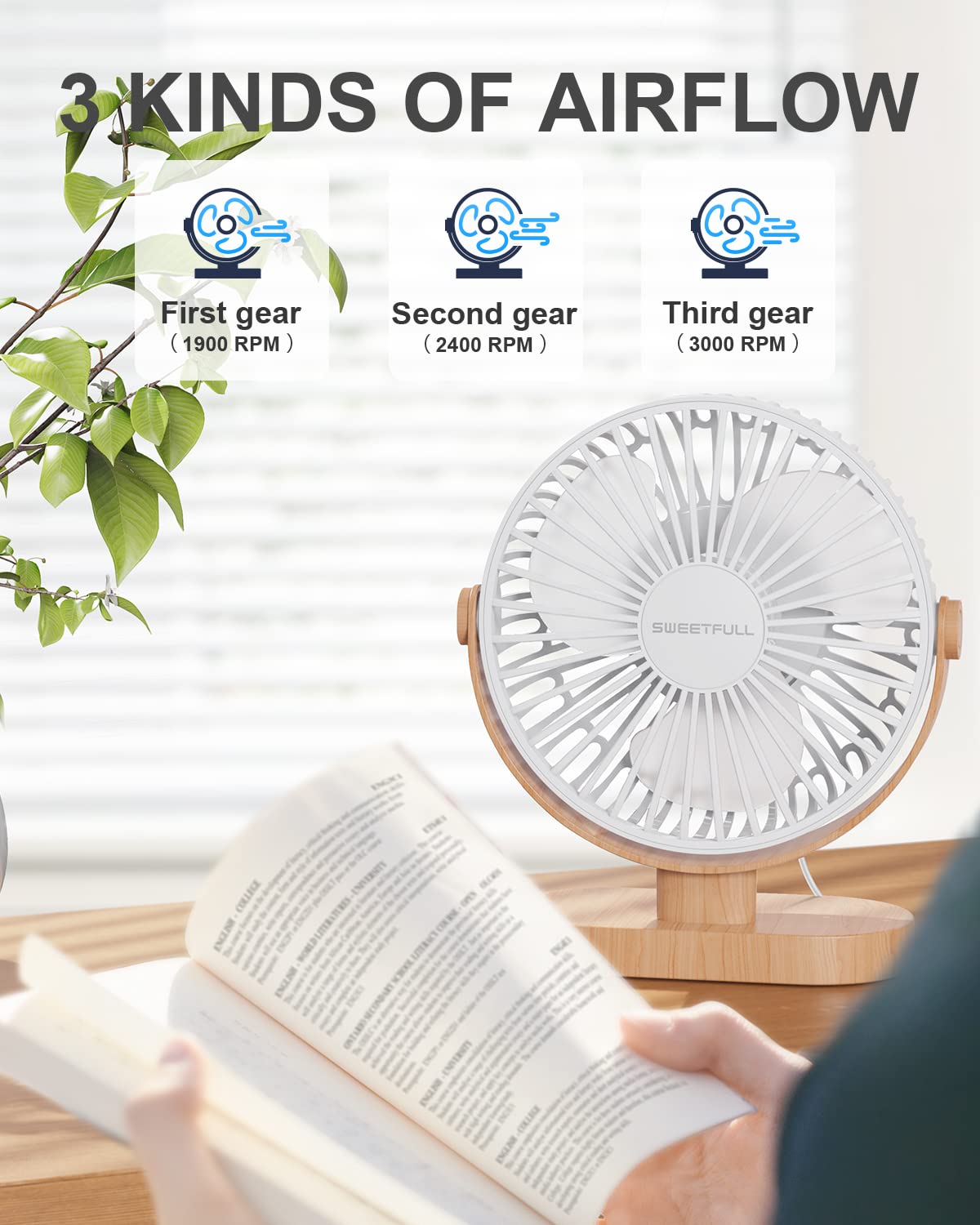 SWEETFULL Small USB Desk Fan, Desktop Table Fan, Quiet Office Min by SWEETFULL - Angle View 7
