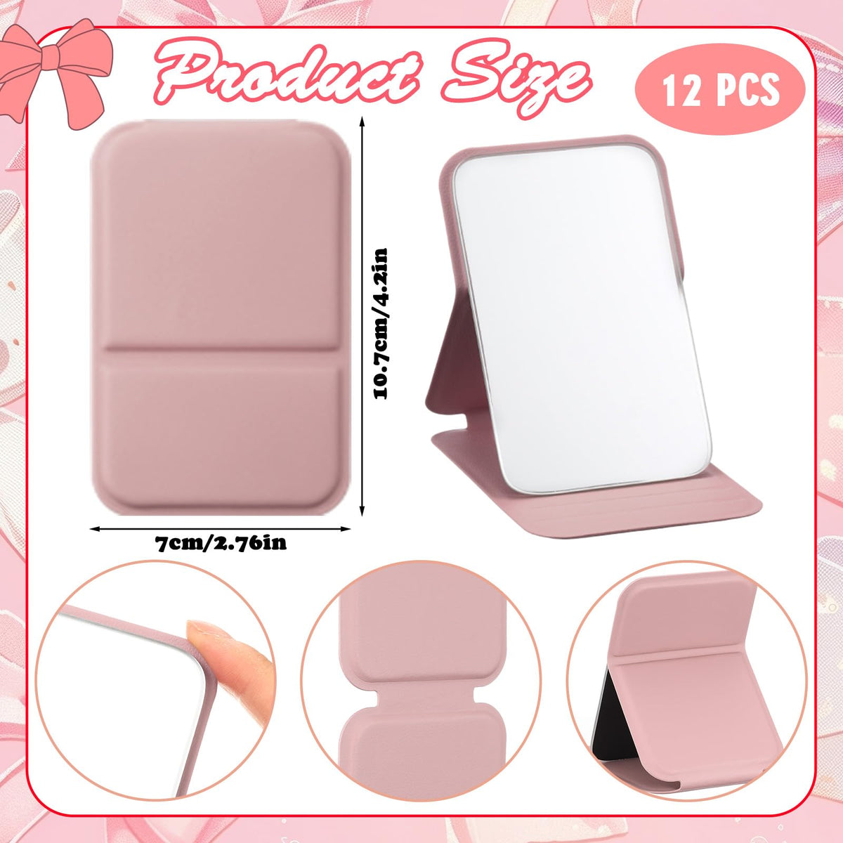 Compact Portable Mirror Bulk Rectangle Pink 12 Pcs - Fiwochic Official Imagery - 3