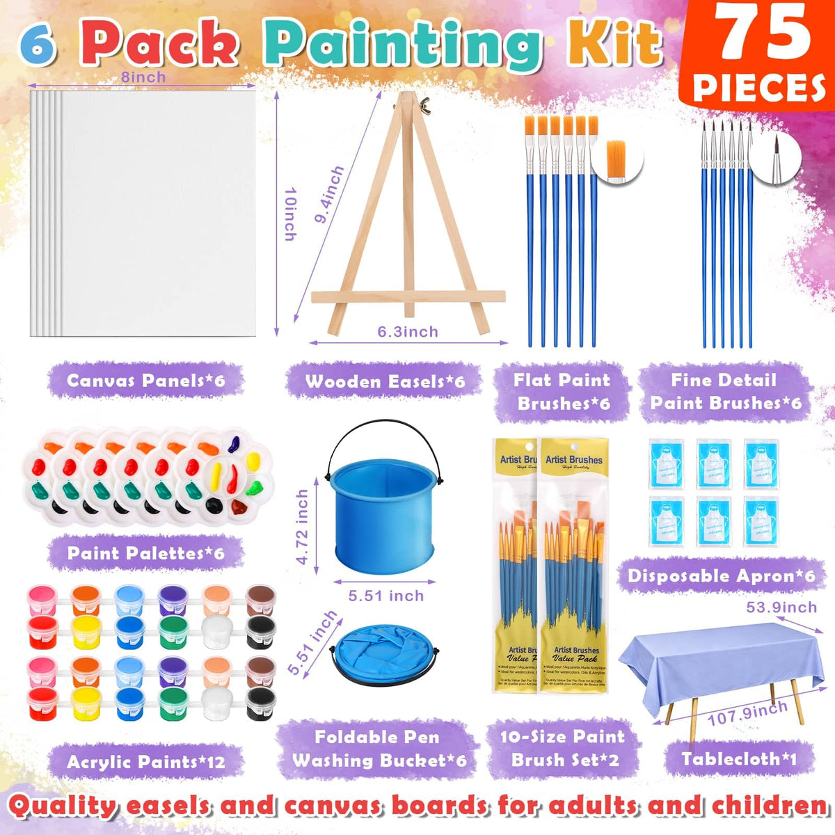 6 Pack 8x10 Canvas Painting Kit 75 PCS Sip and Paint Kit - Flasoo Official Imagery - 4