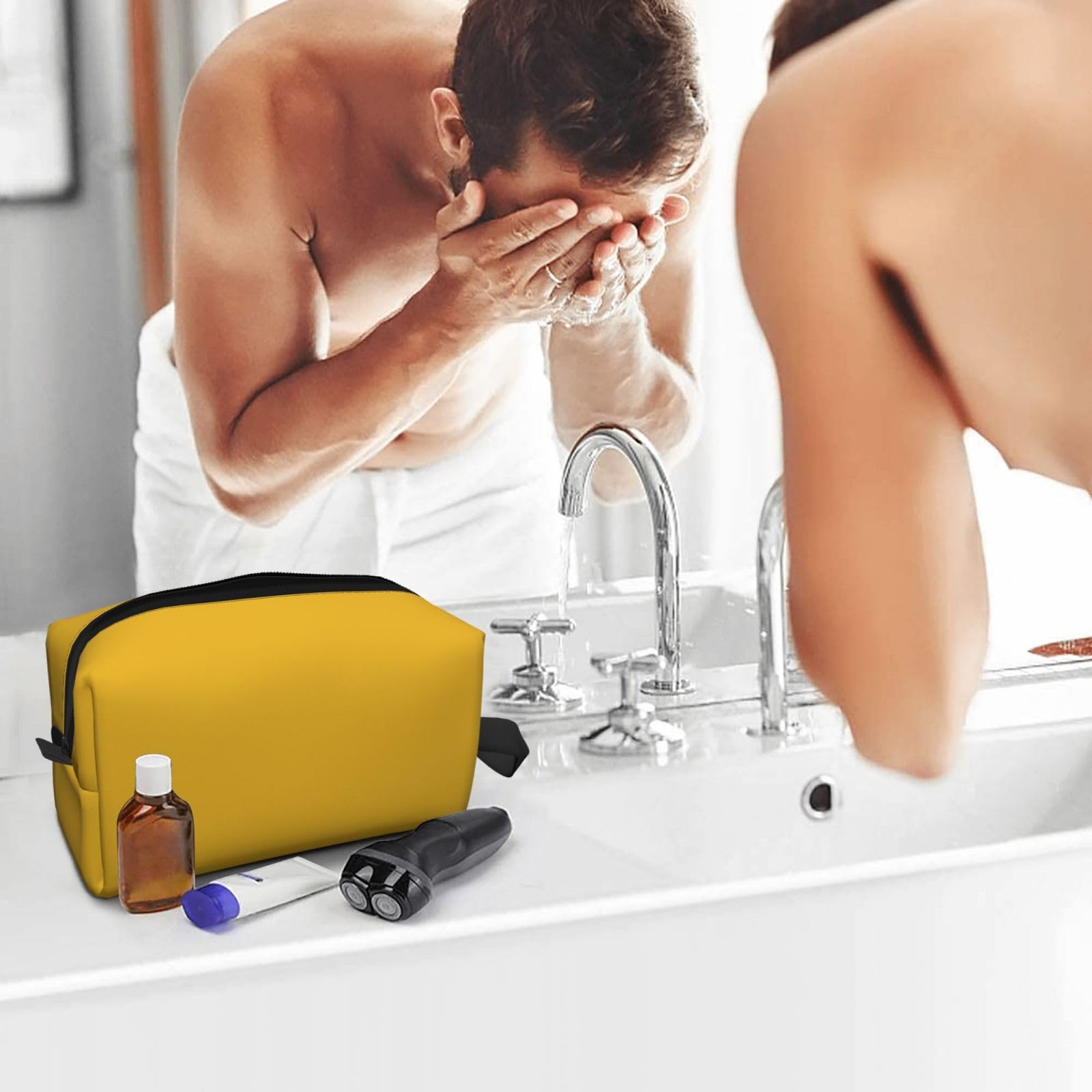 SXZVVBN gold travel toiletry bag made of durable Oxford cloth, large capacity cosmetic case with multiple compartments.