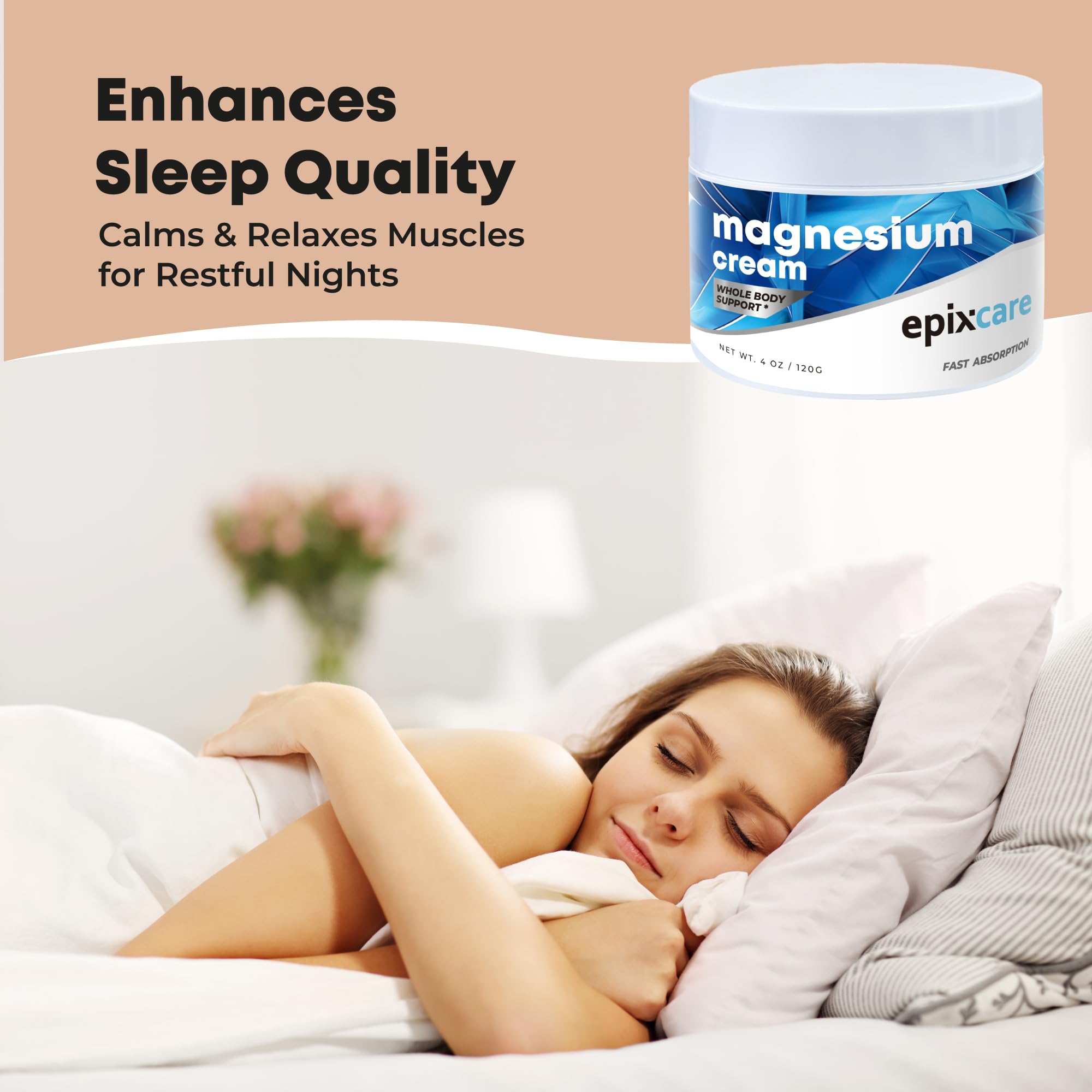 EpixCare Magnesium Cream skin moisturizer in a 4oz jar, designed for neuropathy relief and muscle relaxation.
