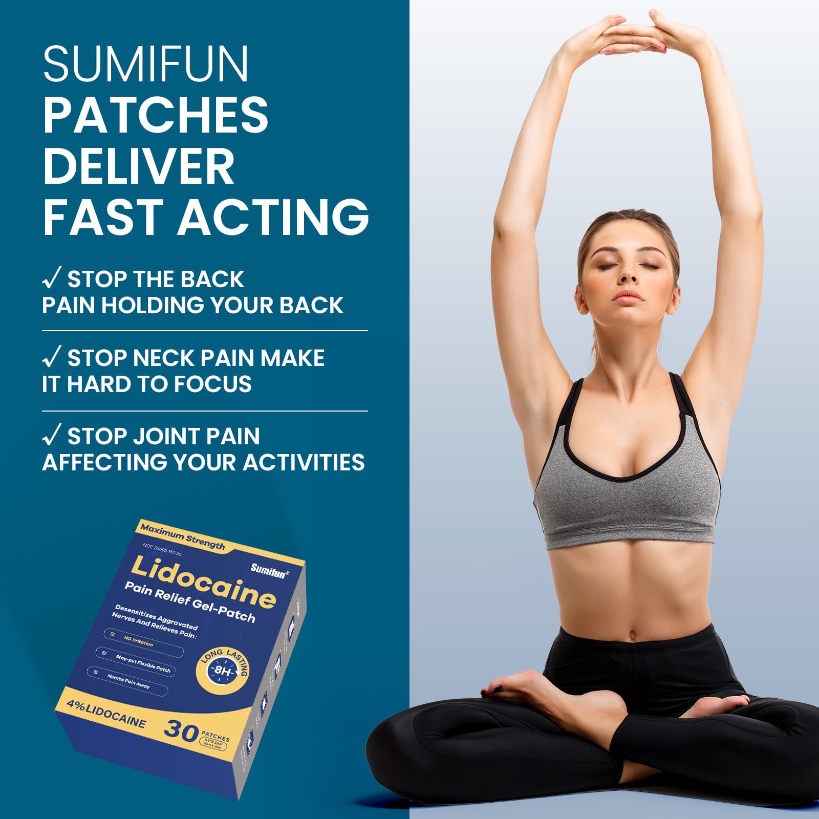 Sumifun 4% Lidocaine Pain Relief Patches 30 Count(Pack of 1)
