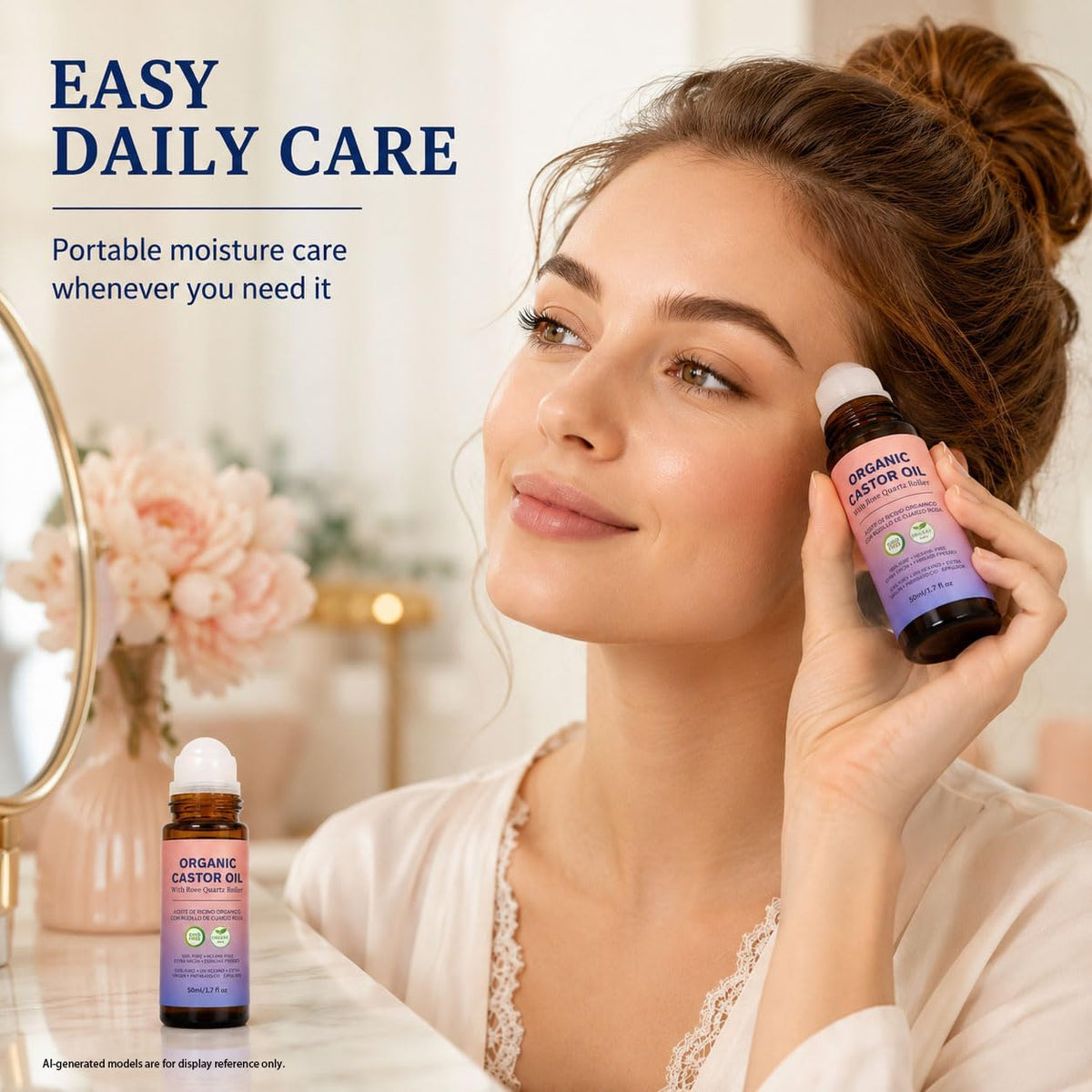 Organic Castor Oil Rose Cold Pressed With Rose Quartz Roller - LFuTPm Official Imagery - 7