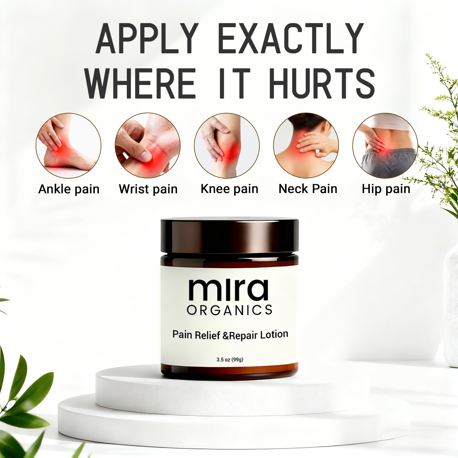 Dermasophia Mira Relief & Repair Lotion magnesium muscle cream in a tube, designed for muscle and joint relief.