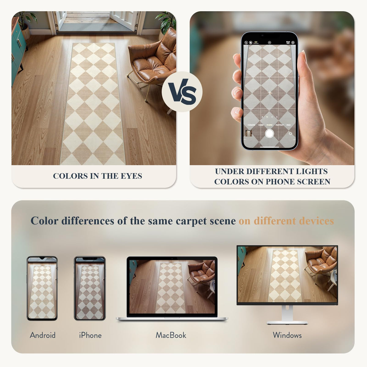 Checkered Print Carpet Runners for Hallway 6ft Beige Ultra - Beeiva Official Imagery - 6