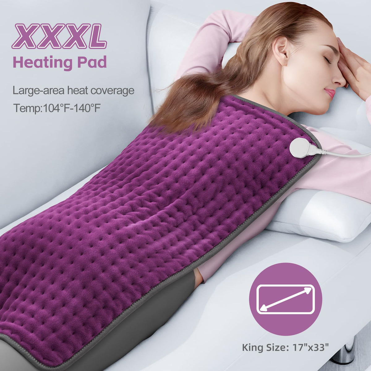 17 x33 Heating Pad for Back Pain Relief Extra Large Electric - TATOWN Official Imagery - 4
