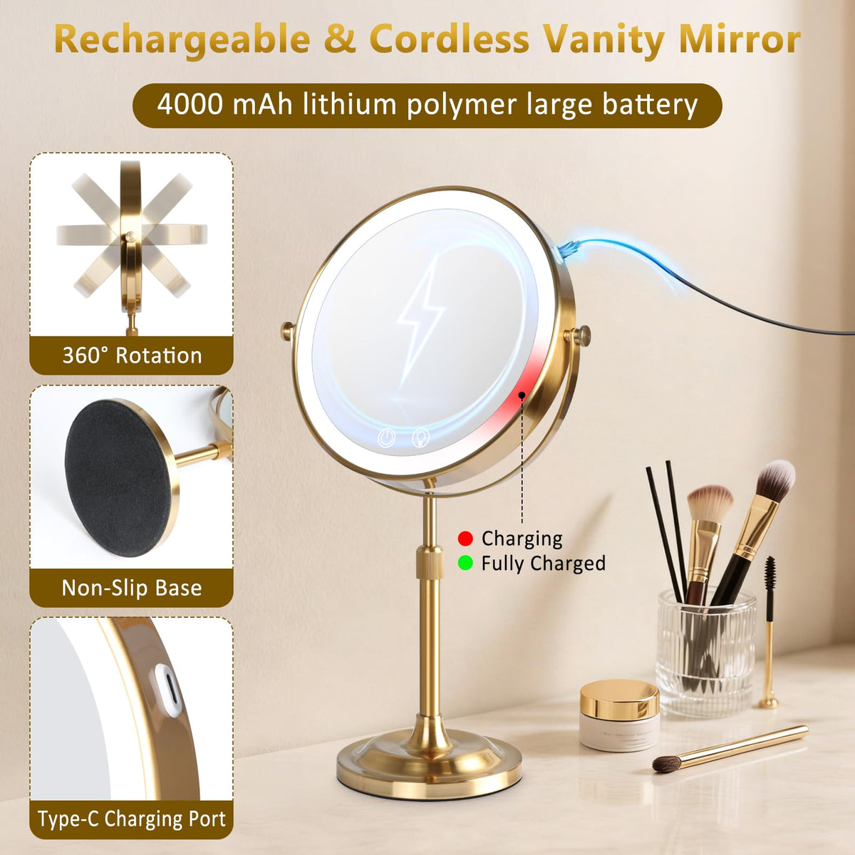 8 Makeup Mirror with Lights 4000mAh RechargeableVanity - Telihopin Official Imagery - 8