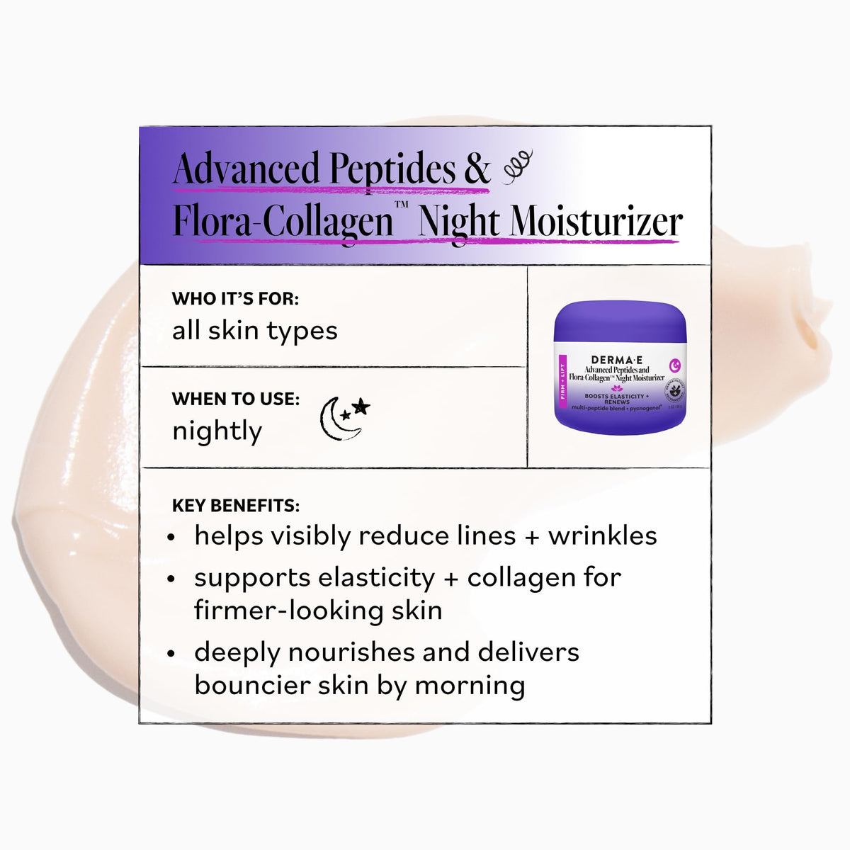 DERMA E Advanced Peptides Flora Collagen Moisturizing Night - Derma E Official Imagery - 4