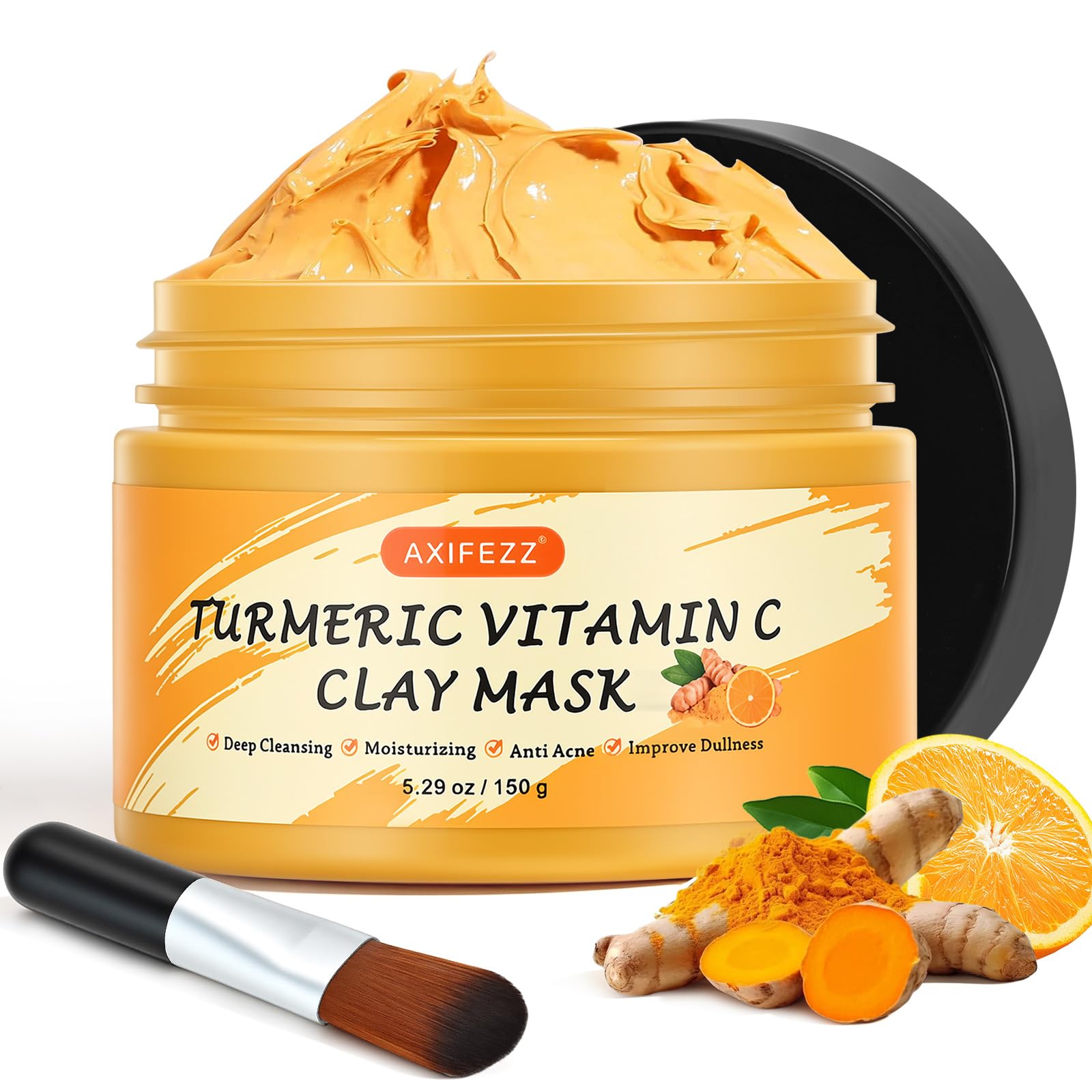 Turmeric Vitamin C Clay Mask with Kaolin Clay, Deep Cleansing - Product Imagery
