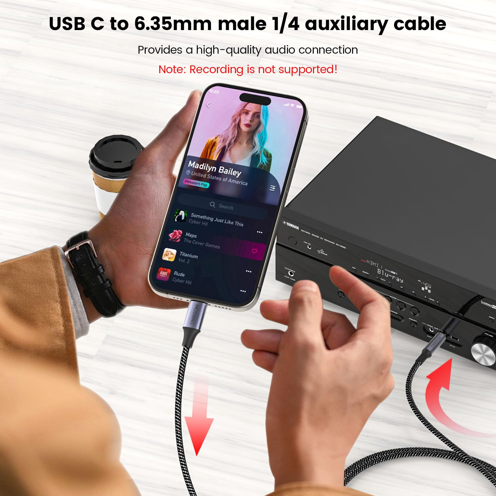 MOSWAG USB C to 1/4 Male Audio Stereo Cable, USB C to 6.35mm 1/4 by MOSWAG - Angle View 7
