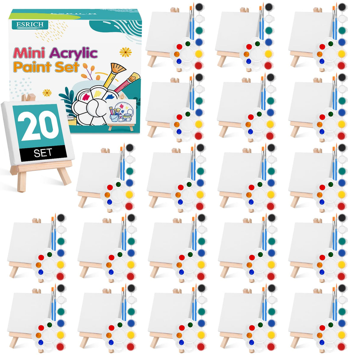 ESRICH 20 Set Canvas Painting Kit Mini Acrylic Paint Set - ESRICH Official Imagery - 1