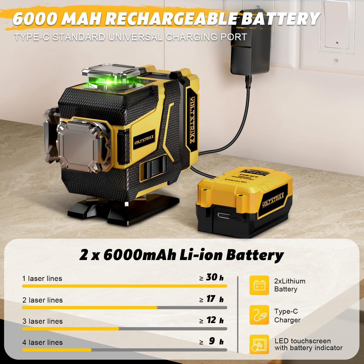 Laser Level with Tripod Laser Level 16 Lines 4 360 Self - VOLTSTRIKE Official Imagery - 4