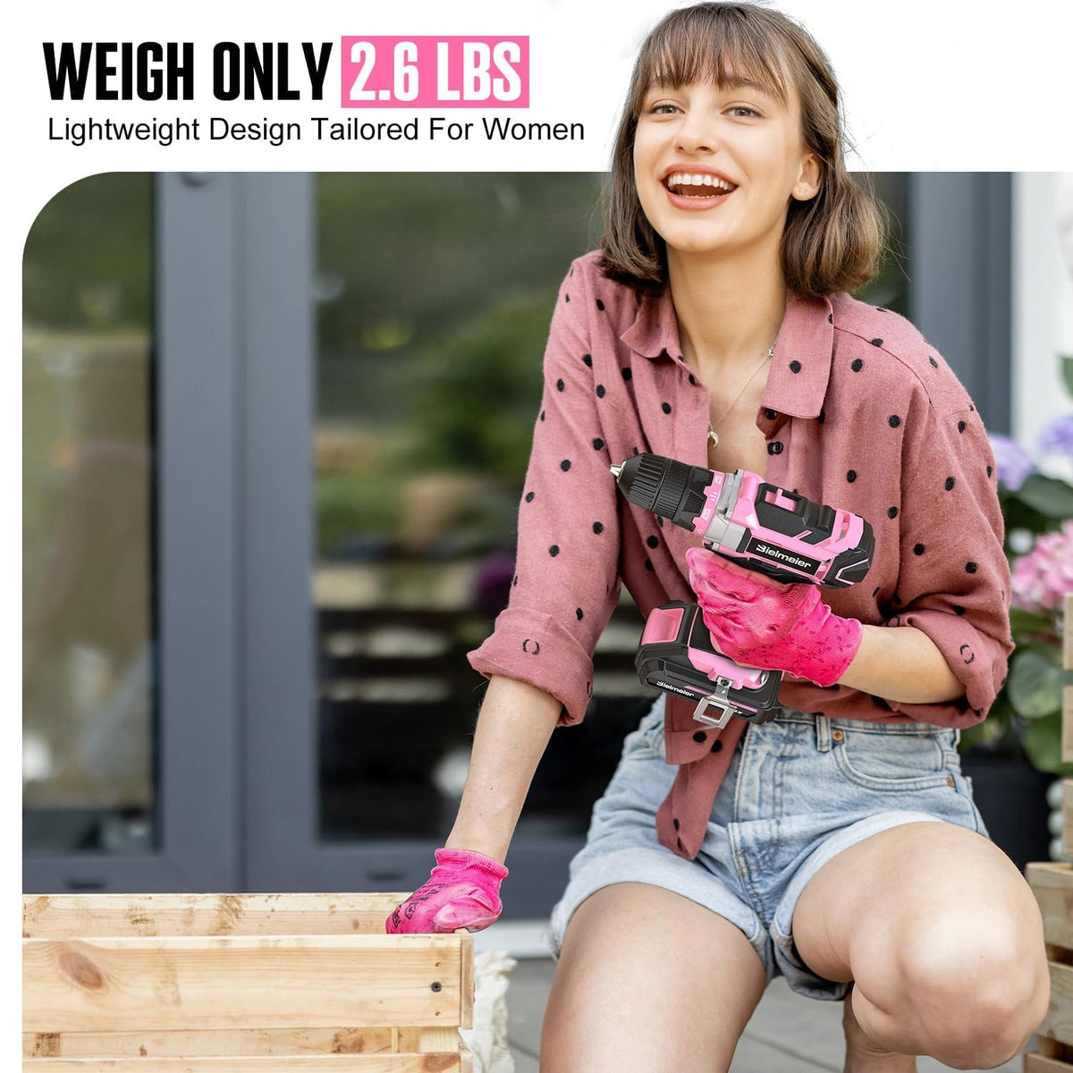 Bielmeier 20V 236Pcs Cordless Pink Drill Set for Women Home - BIELMEIER Official Imagery - 3