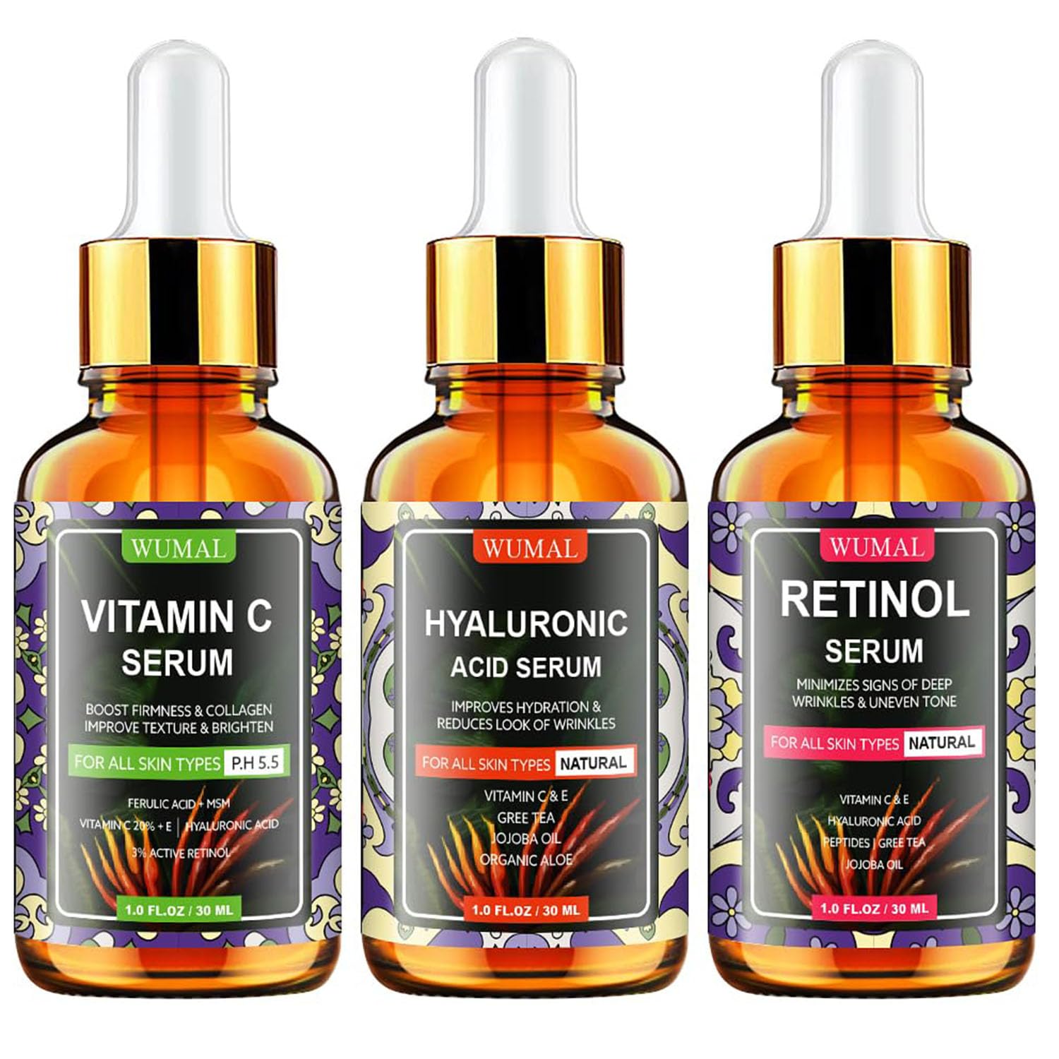 WUMAL Face Serum Set - Includes Vitamin C & Retinol & Hyaluro - WUMAL Official Product View 2