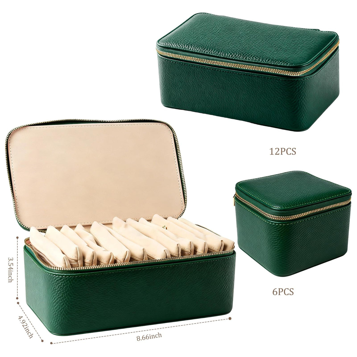 Travel Jewelry Case with 12 Velvet Zipped Pouches Bags Dark - Yaliang Official Imagery - 4