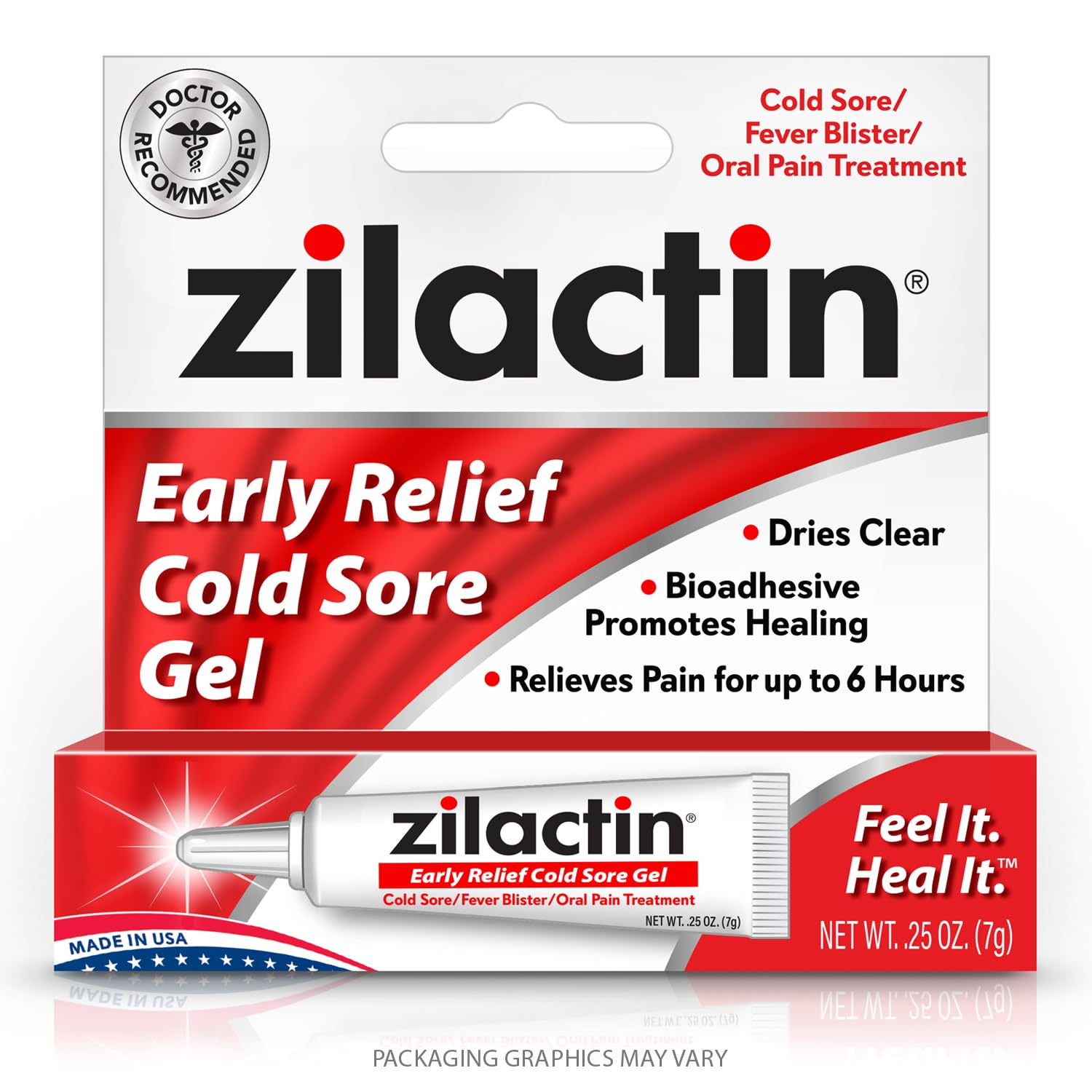 Zilactin Cold Sore Gel – Instant Relief, 6-Hour Protection, 0.25 oz