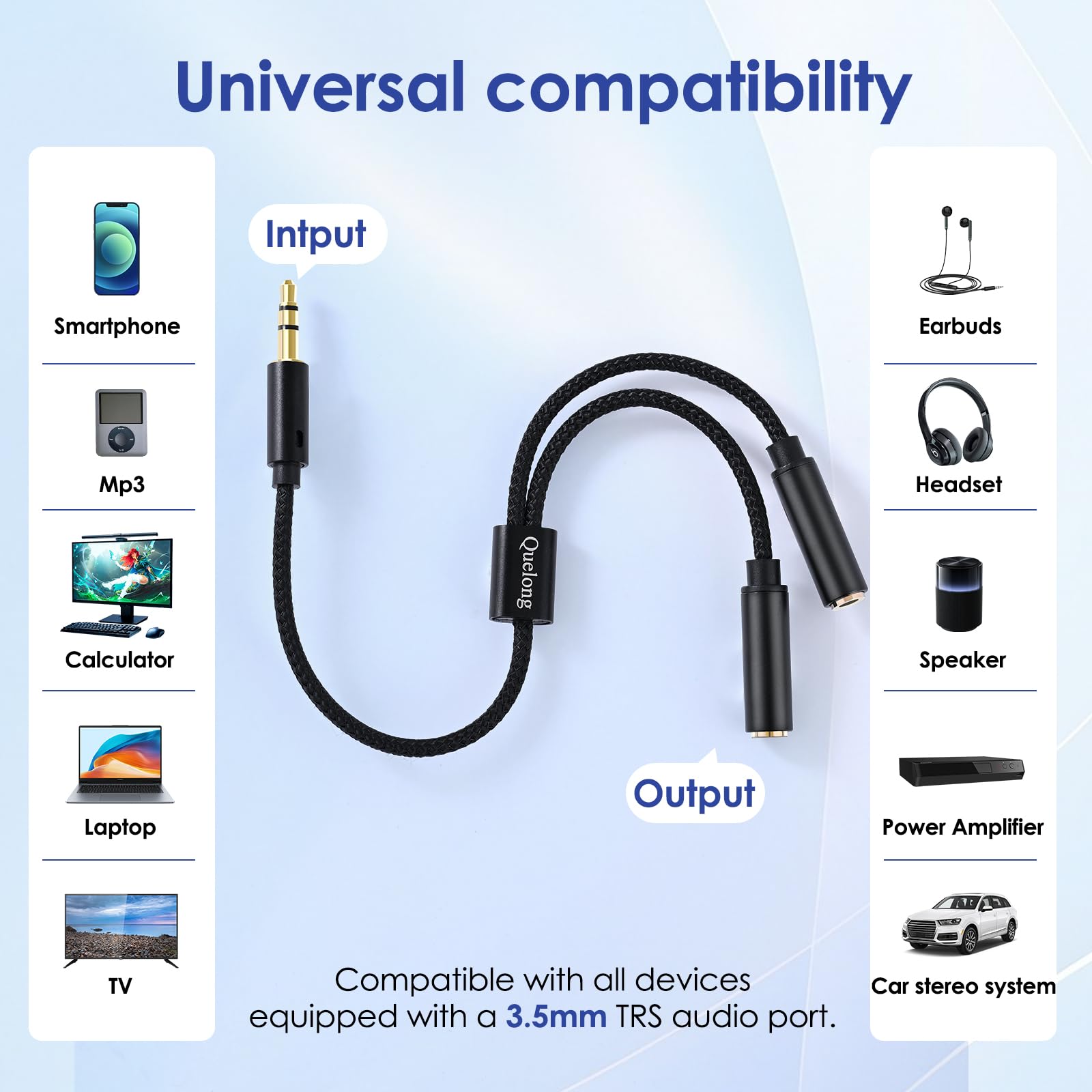 Quelong 1Pcs Headphone Splitter, Dual Headphone Nylon Braided Ext by Quelong - Angle View 8